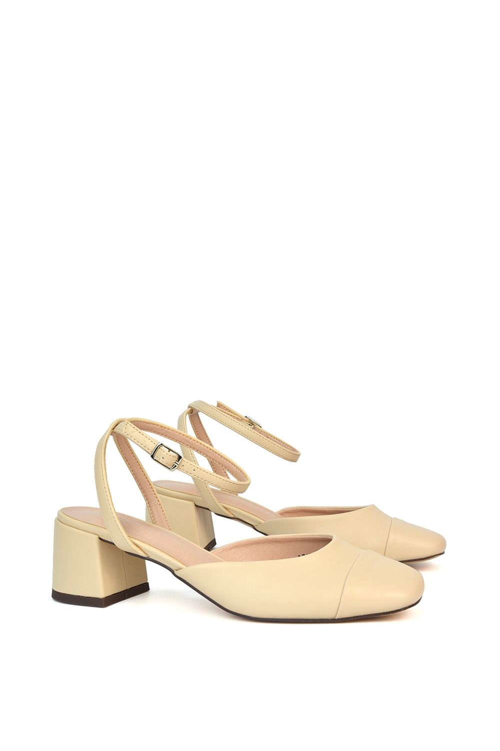 XY London 'Mavis' Low Mid Heel Square Toe Court Shoes With Ankle Strap image 3