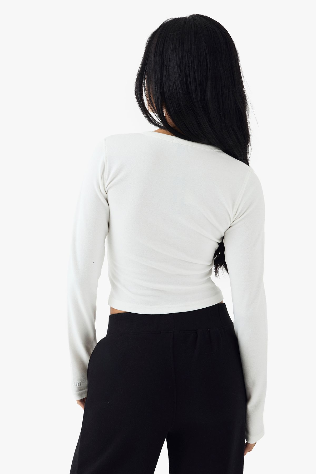 DSGN Studio DSGN Studio Button Detail Embroidered Long Sleeve Top White image 2