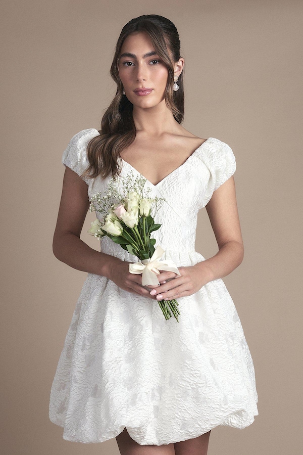Oasis Sweetheart Textured Bridal Mini Dress Ivory