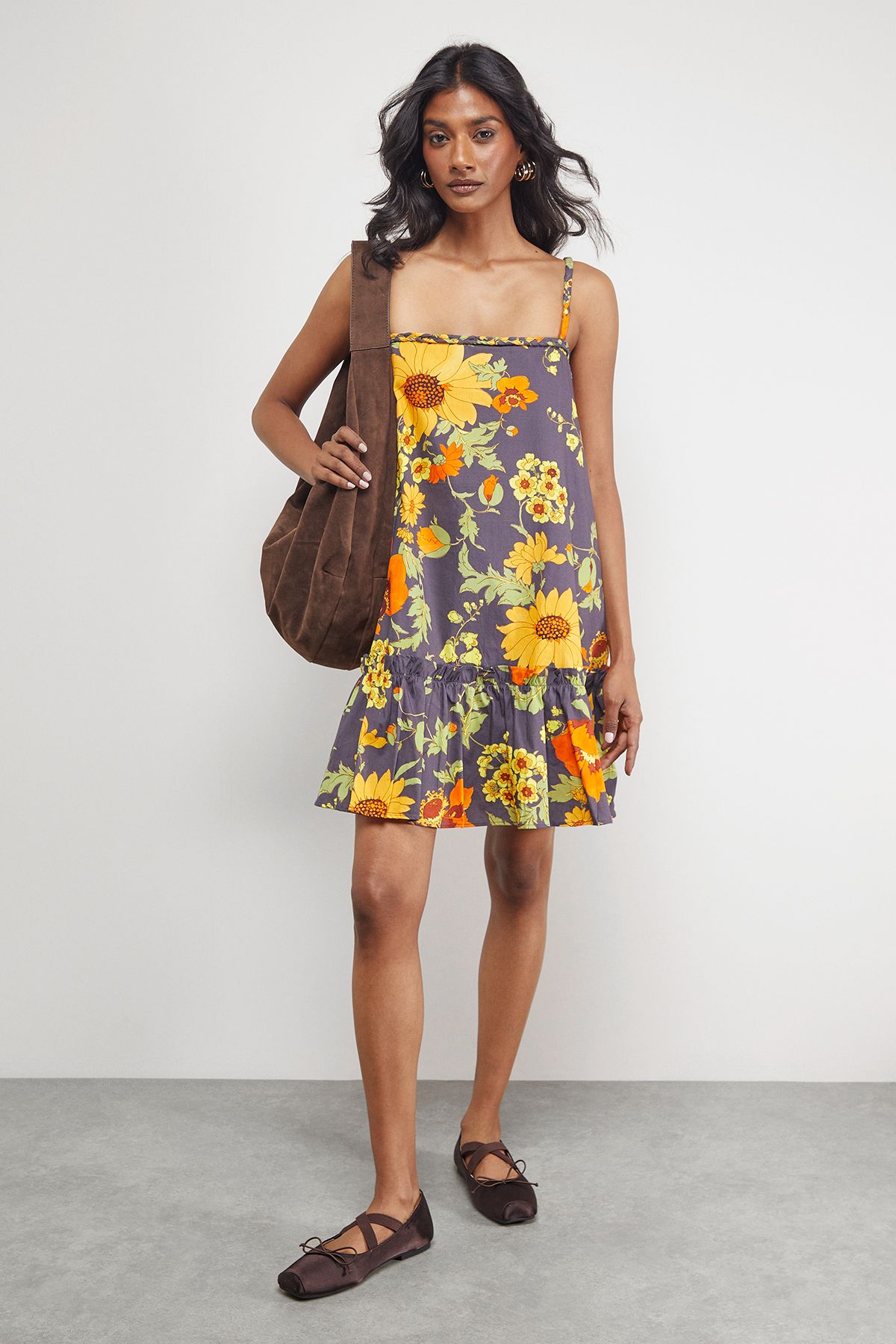 Warehouse Poplin Plaited Strap Sundress Floral image 2