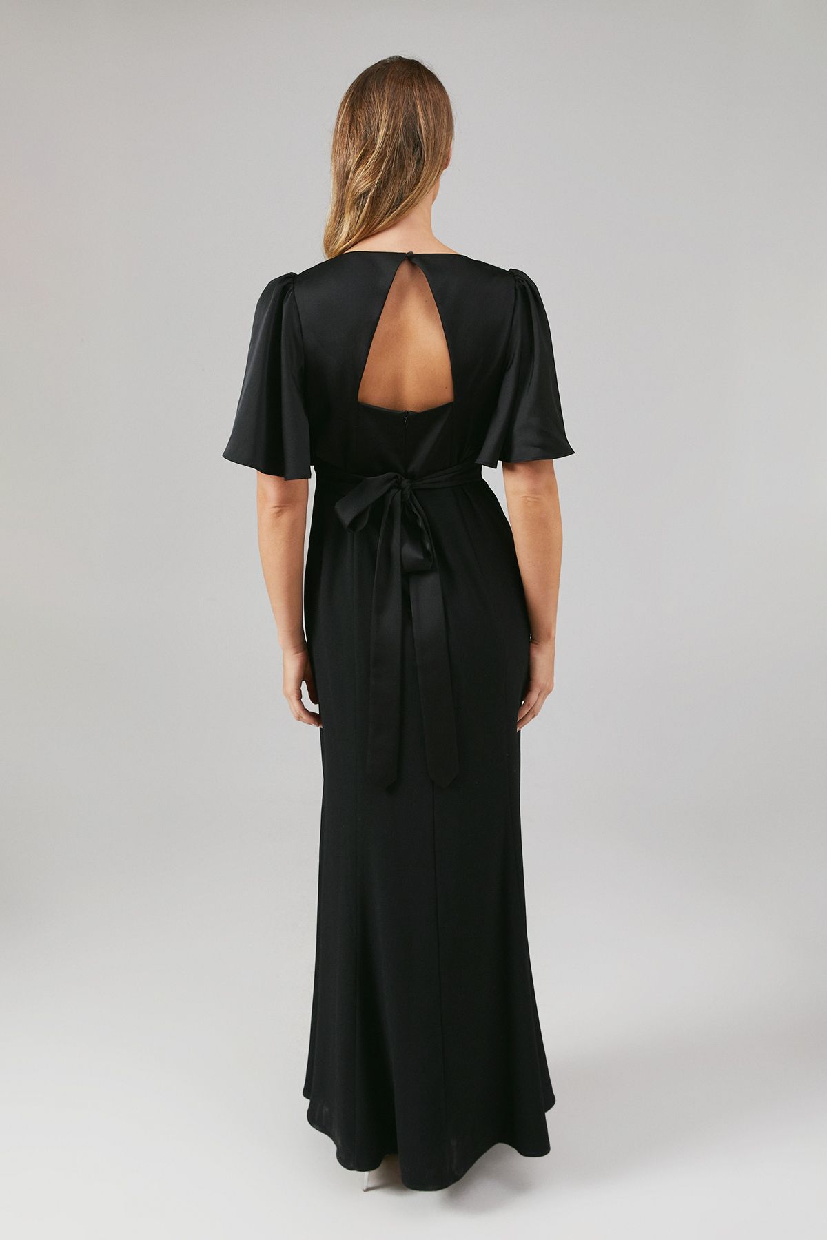 Coast Contrast Satin Angel Sleeve Open Back Bridesmaid Dress Black image 3