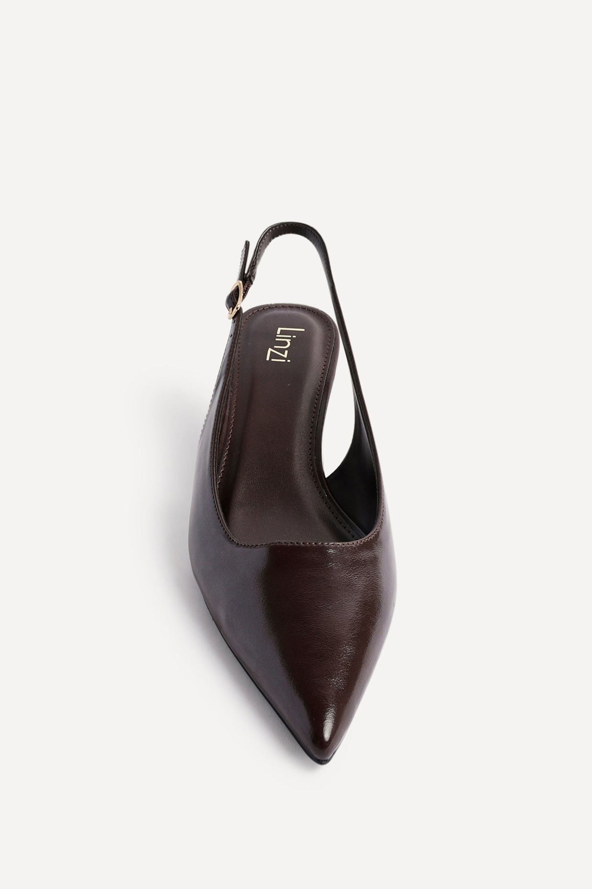 Linzi Elvira Brown Faux Leather Slingback Kitten Court Heels image 4