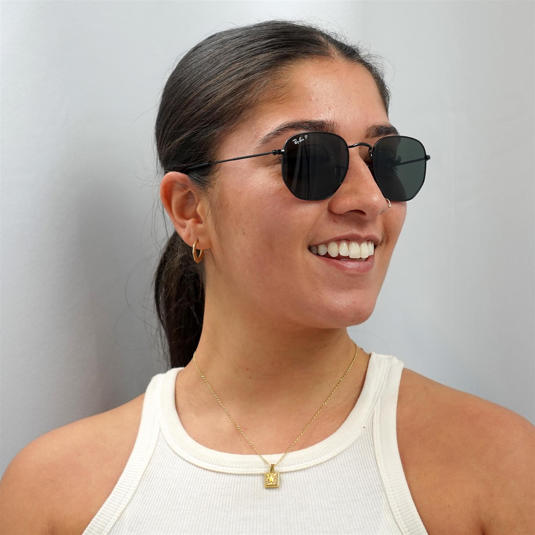 Ray-Ban Square Polished Black Green Polarized Hexagonal RB3548N image 5