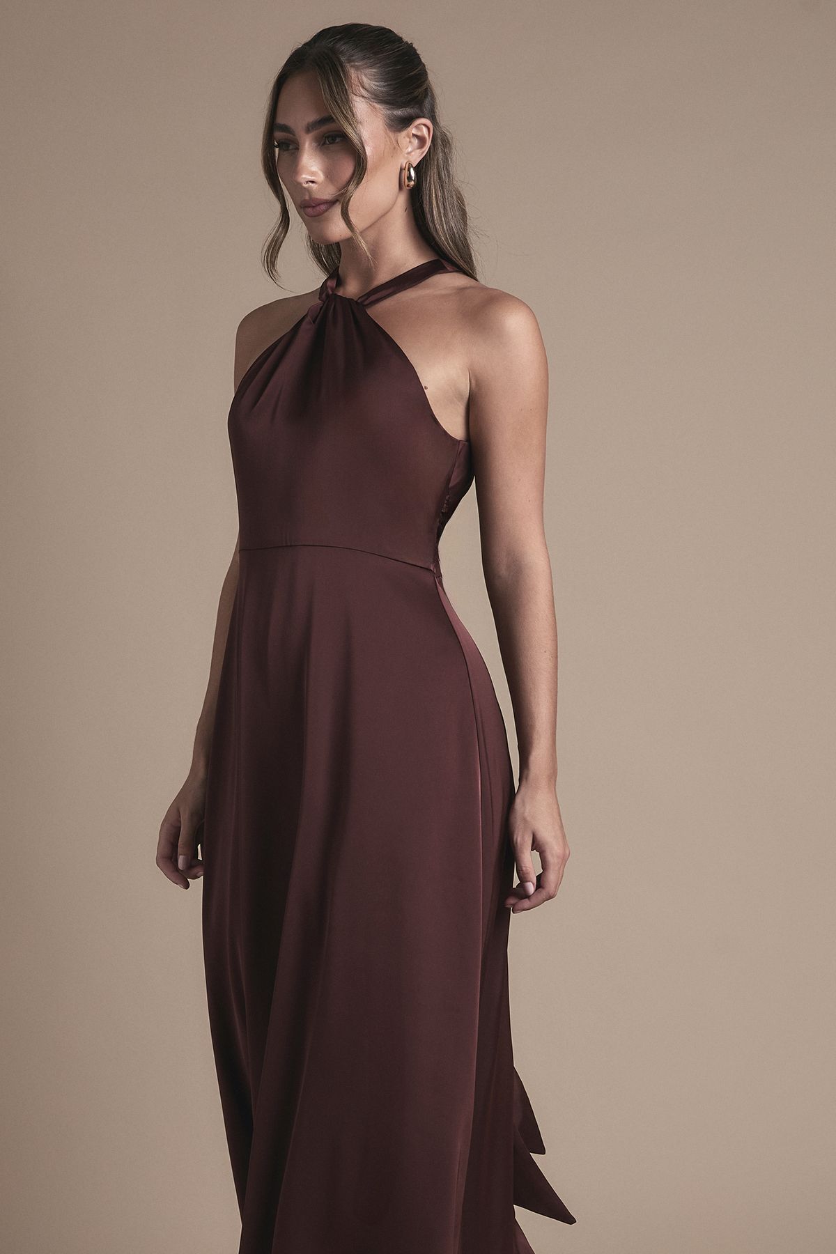 Coast Coast Honoured Twist Halterneck Satin Maxi Bridesmaid Dress Dusty Rose image 2