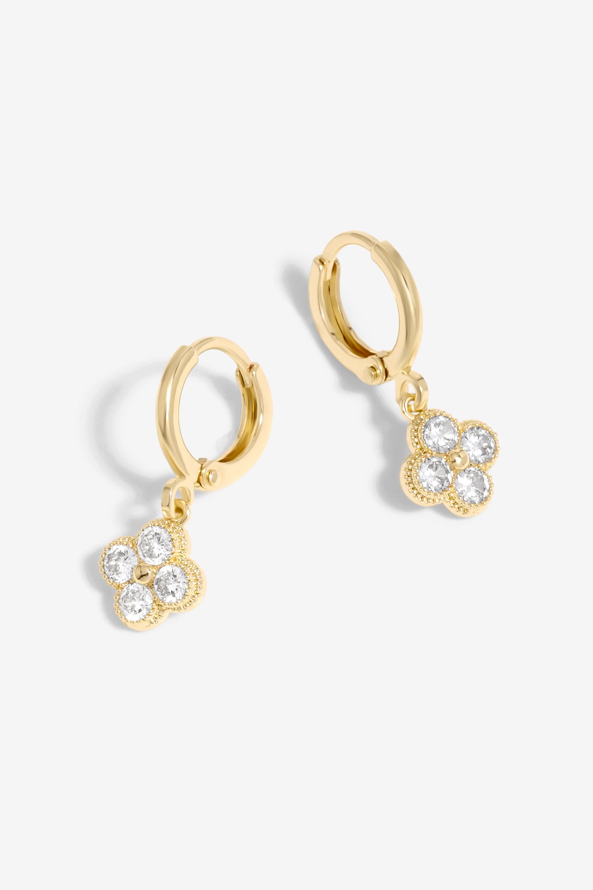 Inicio Gold Plated Clover Charm Huggie Earrings - Gift Pouch image 1