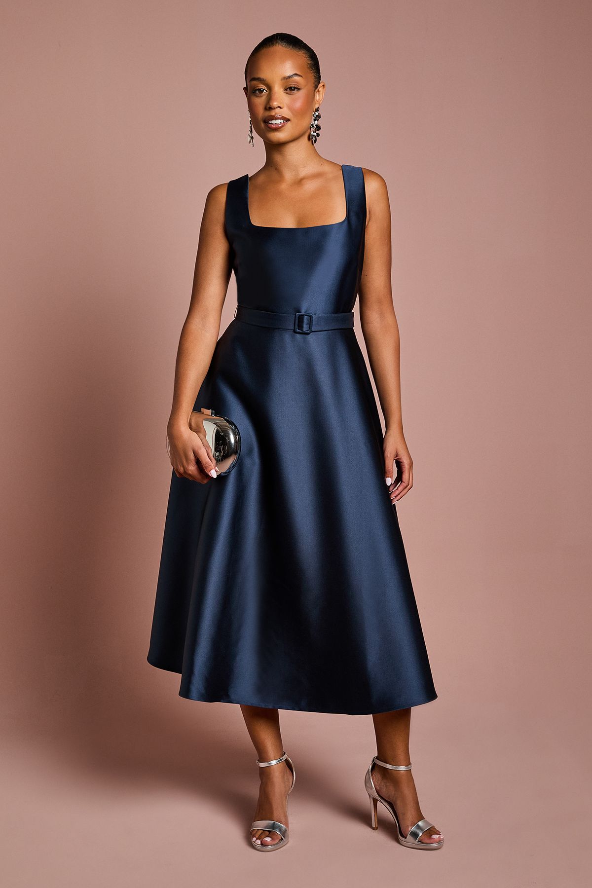 Coast Petite Belted Twill Midi Dress Navy image 1