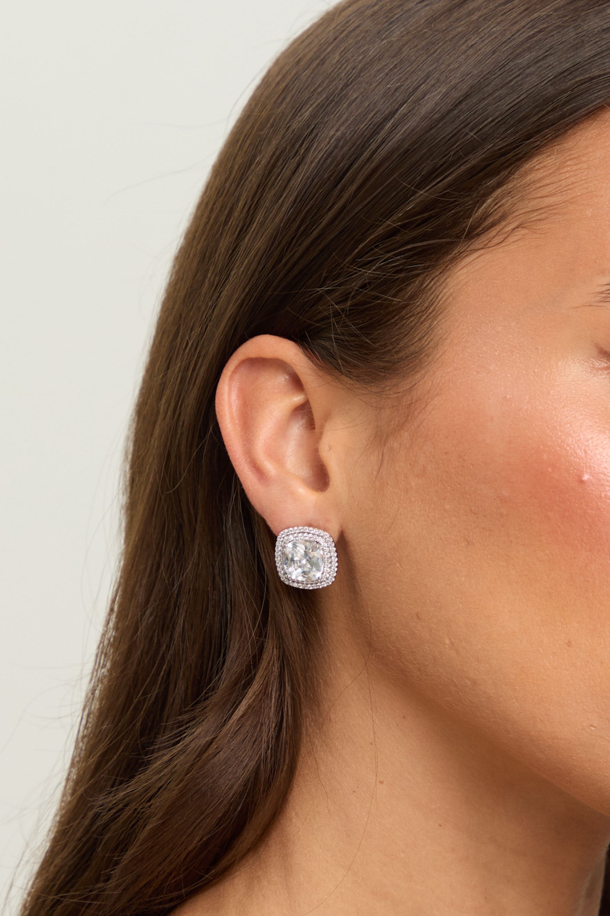 Jon Richard Rhodium Plated Baguette Cubic Zirconia Stud Clip Earrings image 2