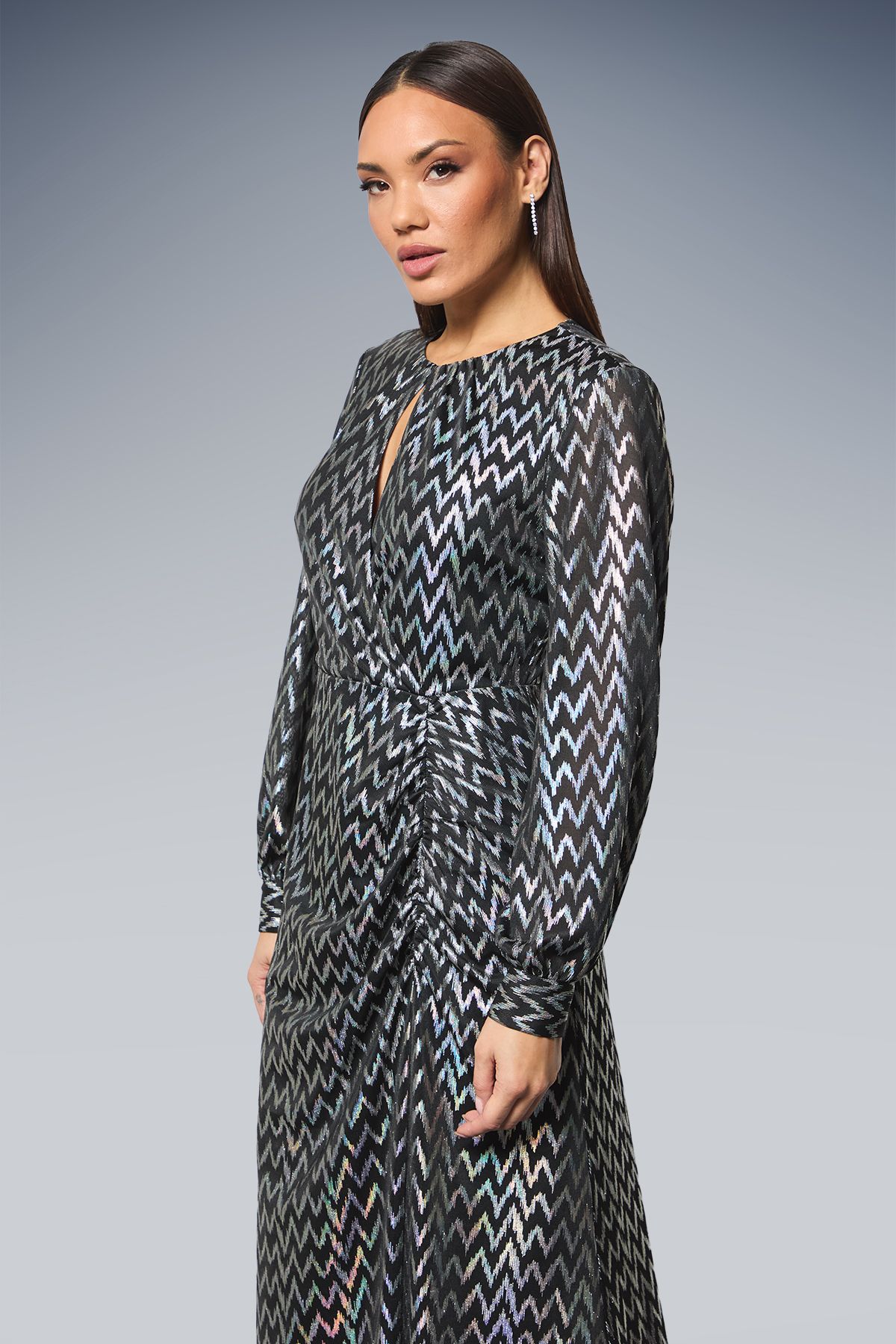 Principles Keyhole Detail Ruched Front Metallic Detail Jersey Midi Dress Black image 2