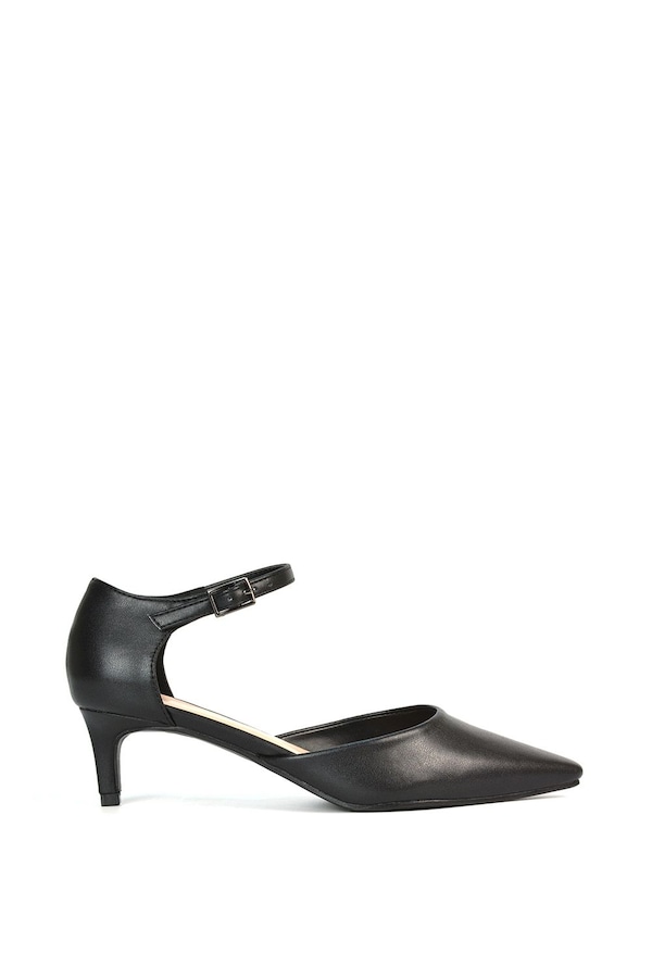 XY London 'Kacey' Kitten Low Heel Ankle Strap Pointed Toe Shoes