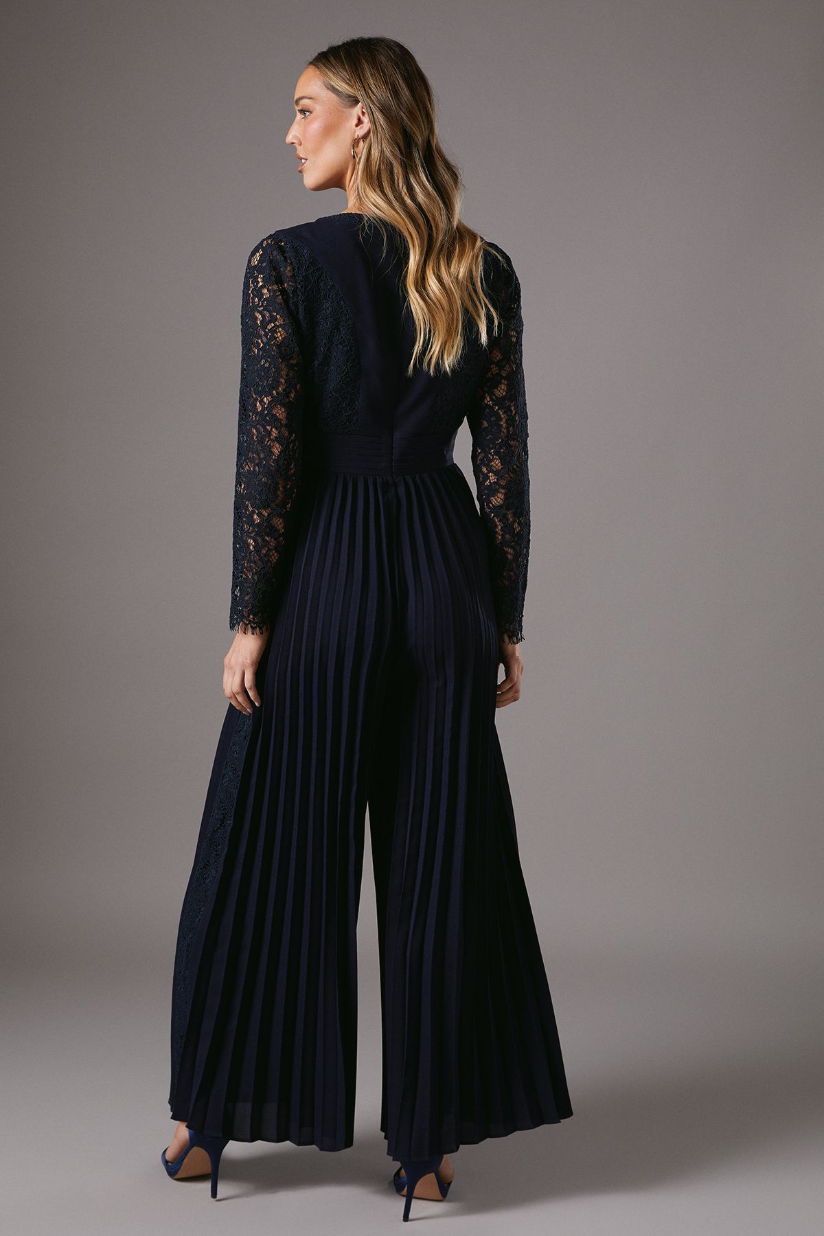 Coast Lace Sleeve Pleated Jumpsuit Navy image 3