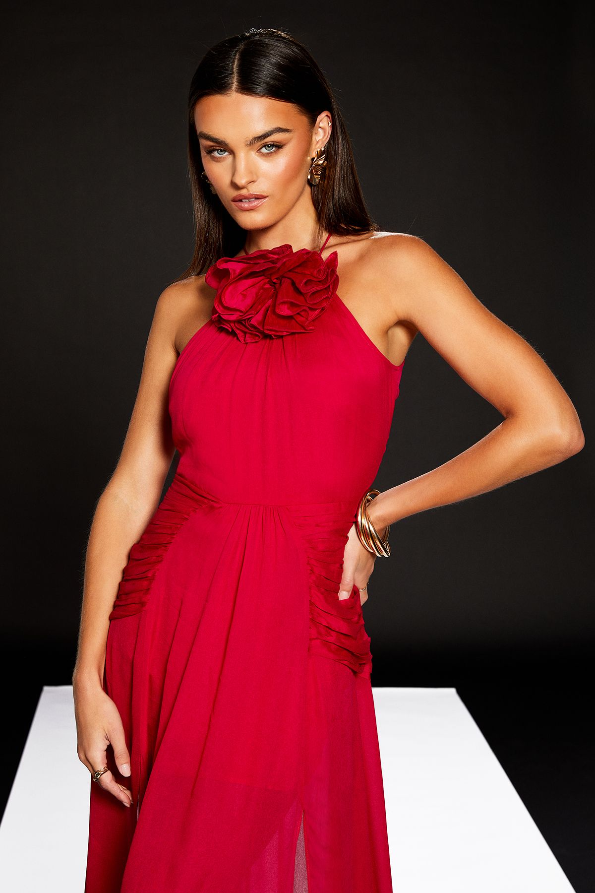 RUNWAY 1.8.1.8 Runway 1.8.1.8 Corsage Detail Halter Neck Maxi Dress Pink image 2