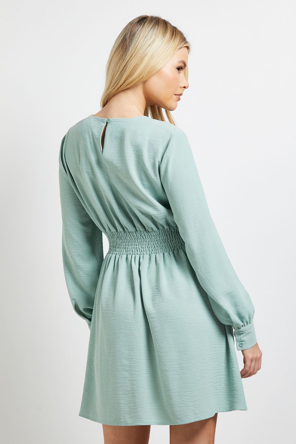 Dorothy Perkins Bow Waist Long Sleeve Mini Dress Sage image 3