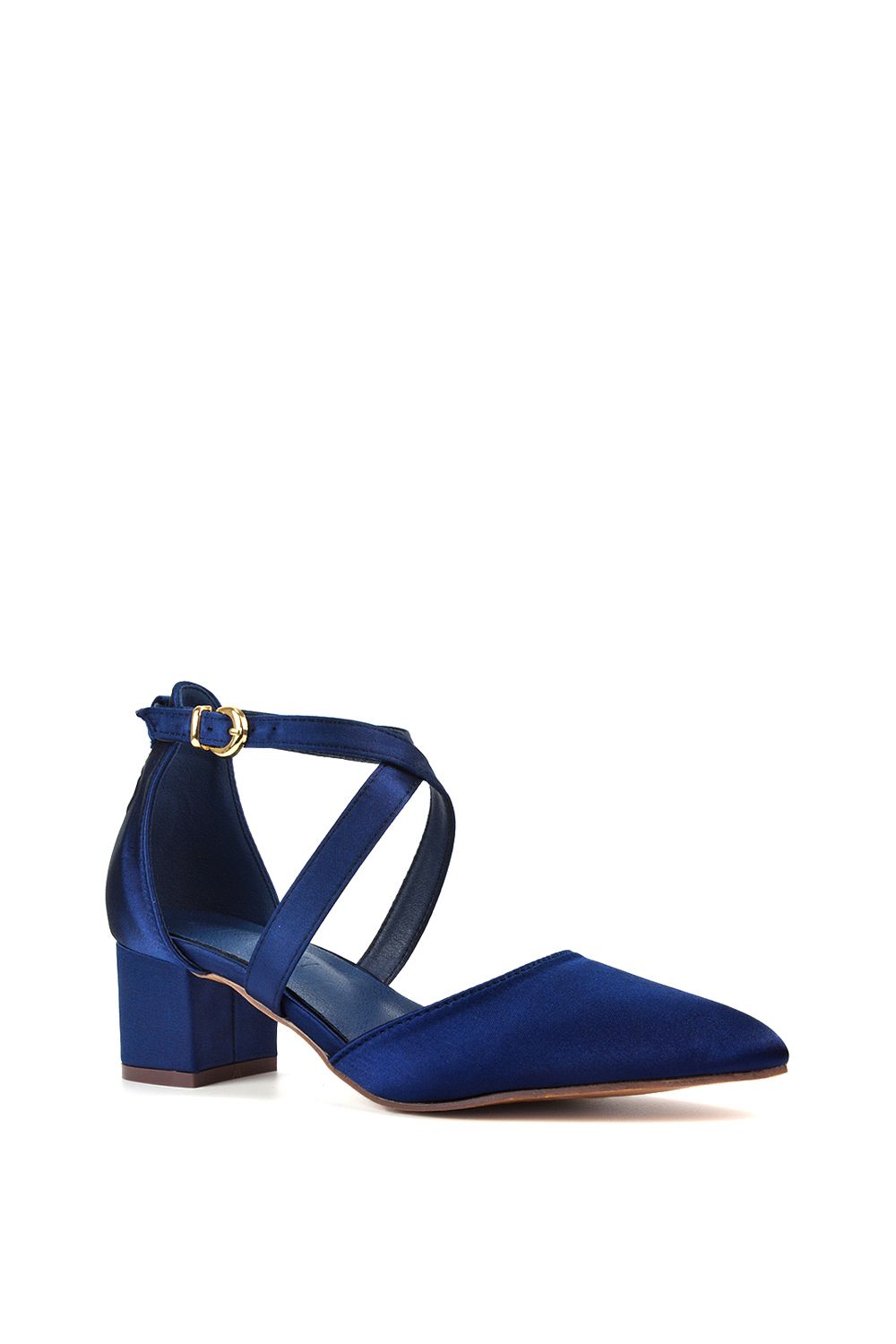 XY London 'Cynthia' Pointed Toe Ankle Strap Mid Block Heel Court Shoes image 2