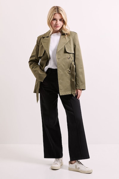 Dorothy Perkins Double Breasted Belted Trench Coat Khaki