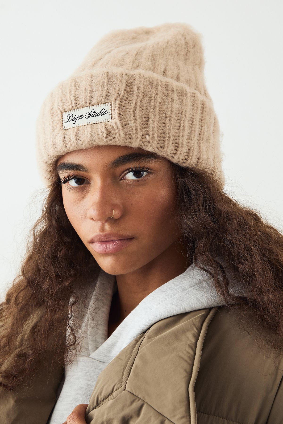 DSGN Studio DSGN Studio Brushed Knit Beanie Hat Stone image 1