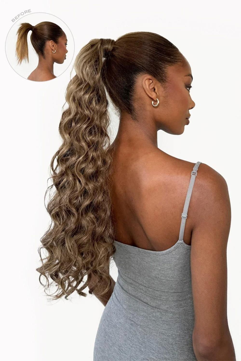 Lullabellz Midi Grande Curly Corkscrew 20inch Wraparound Pony Mellow Brown image 1
