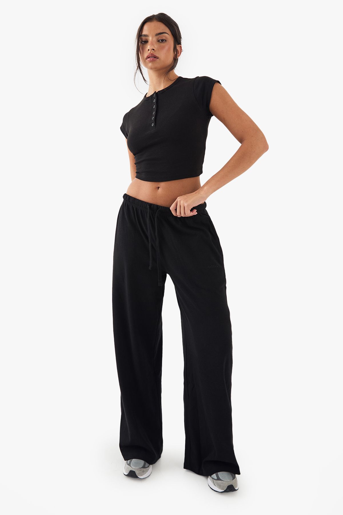 DSGN Studio DSGN Studio Embroidered Rib Wide Leg Trouser Black image 3