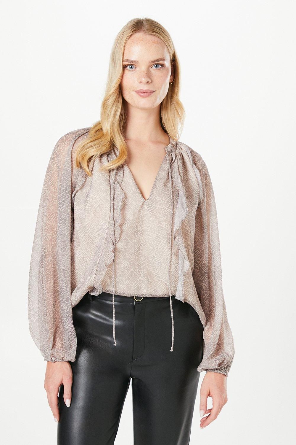 Oasis Chiffon Ruffle Blouse Neutral image 1