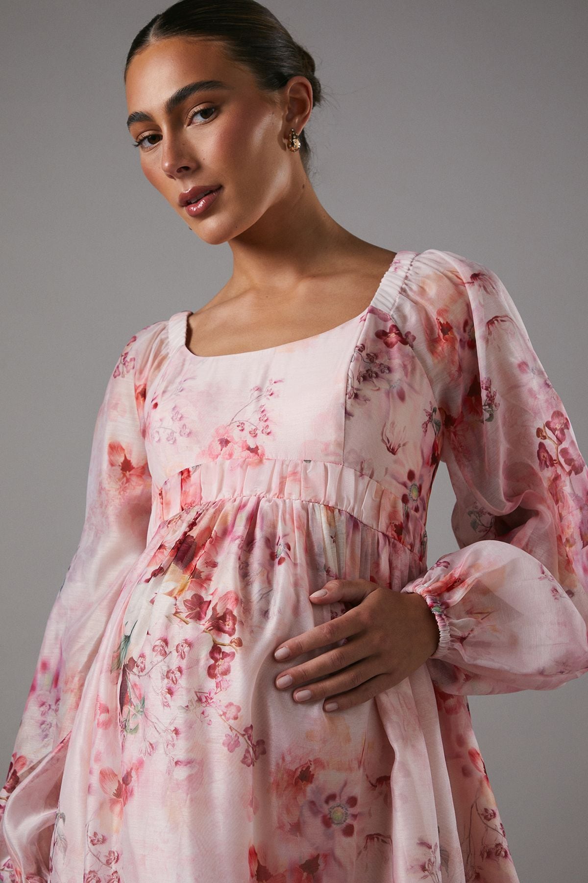 Coast Maternity Printed Empire Line Organza Dress Peach image 4