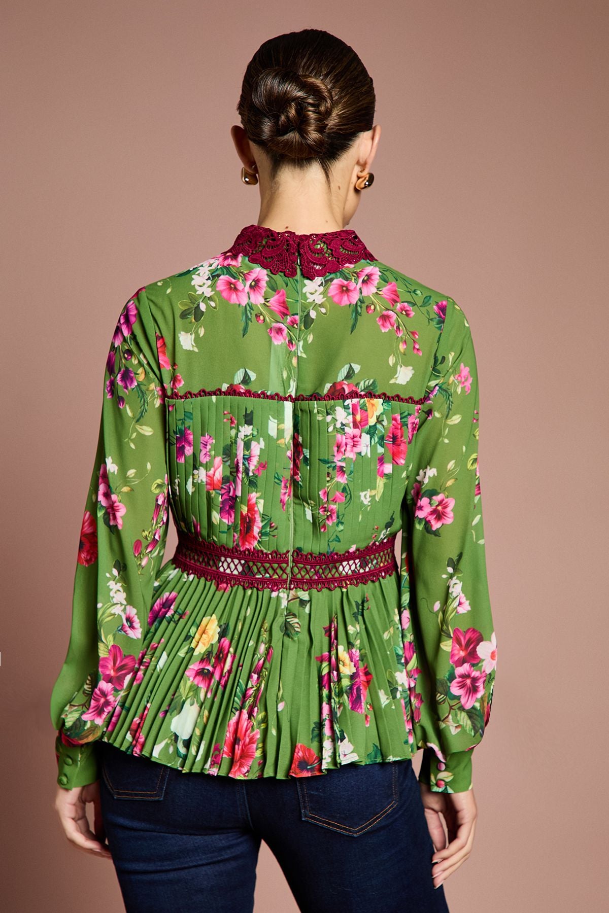 Coast Lisa Tan Long Sleeve Pleated Printed Blouse Green image 3