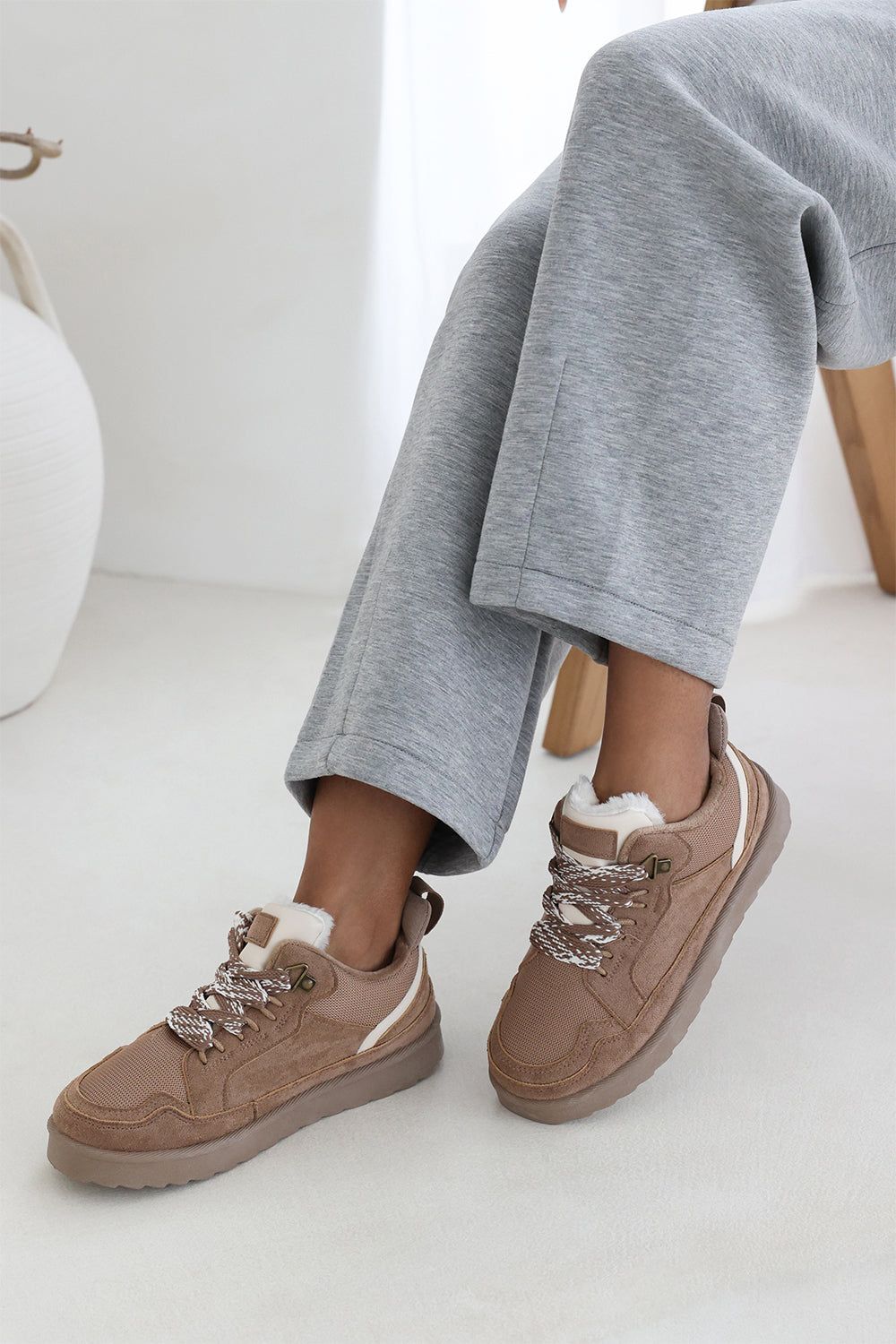 Where's That From 'Mireya' Suede Low Top Trainer With Mesh Panel And Faux Fur Lining image 1