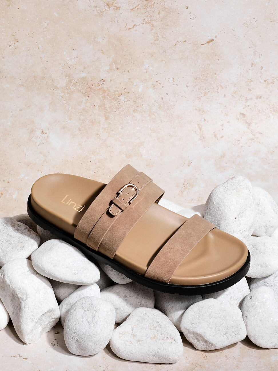 Linzi Ezra Taupe Nubuck Flat Slider Sandals image 6