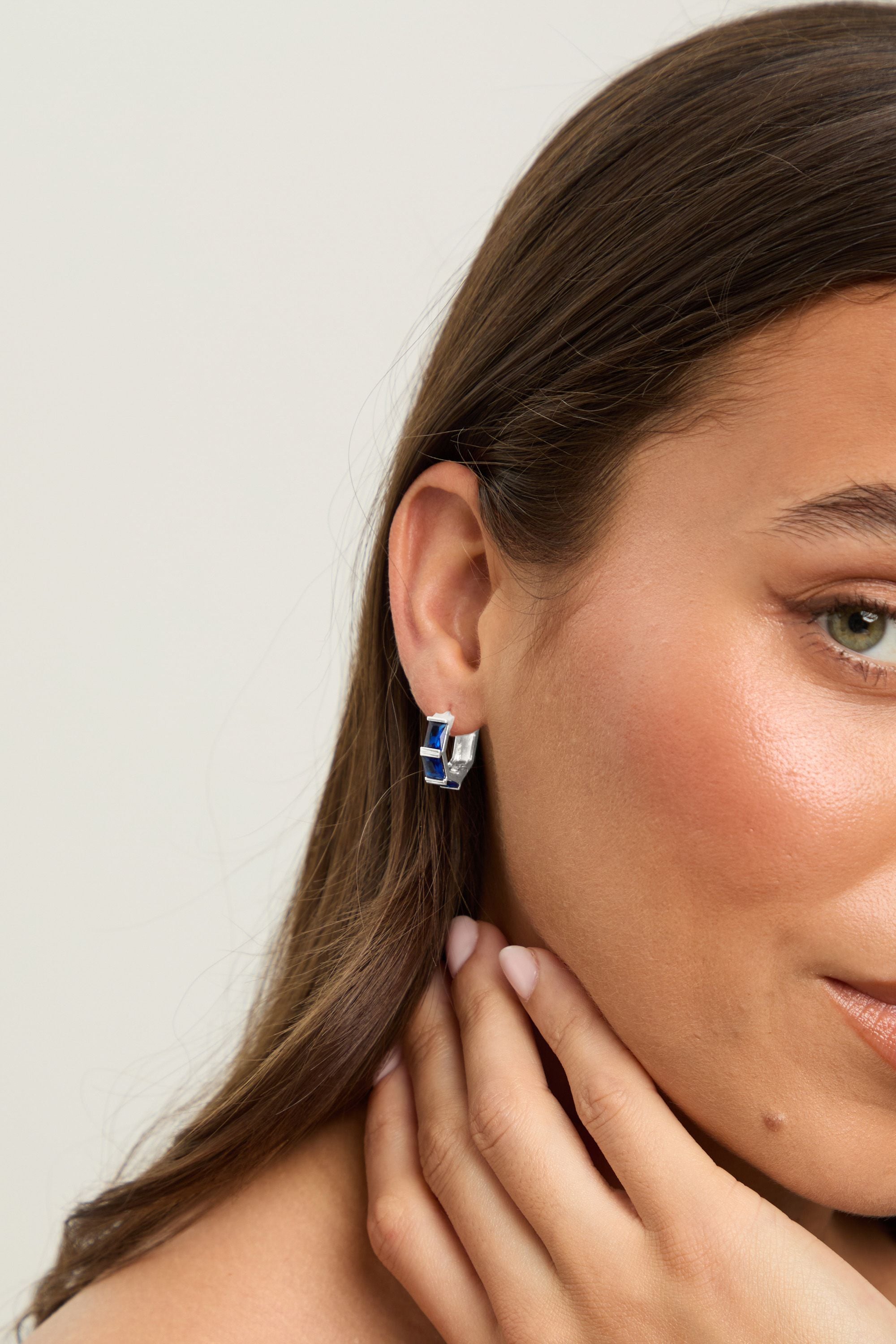 Jon Richard Silver Plated and Sapphire Hoop Earrings image 3