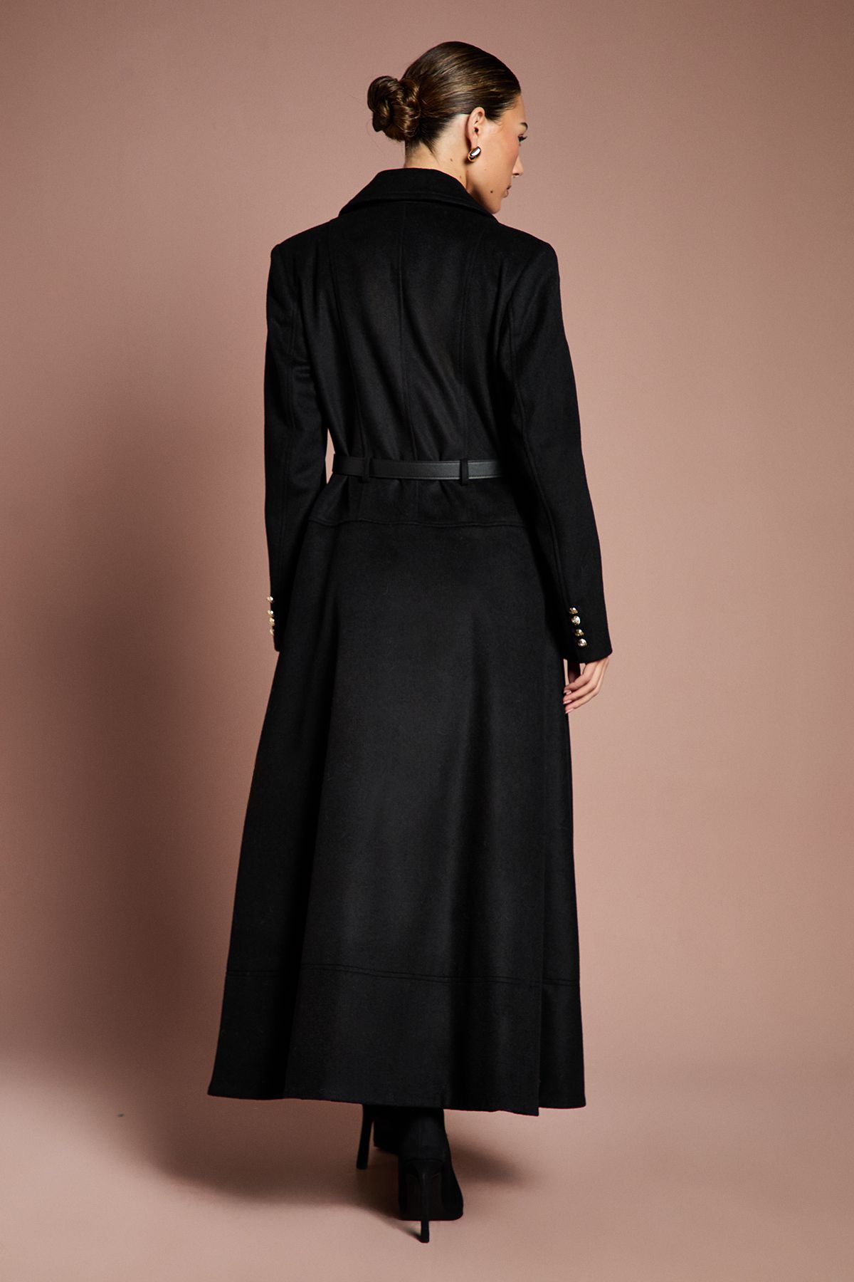 Coast Lisa Tan Occasion Skirt Detail Belted Longline Coat Black image 3