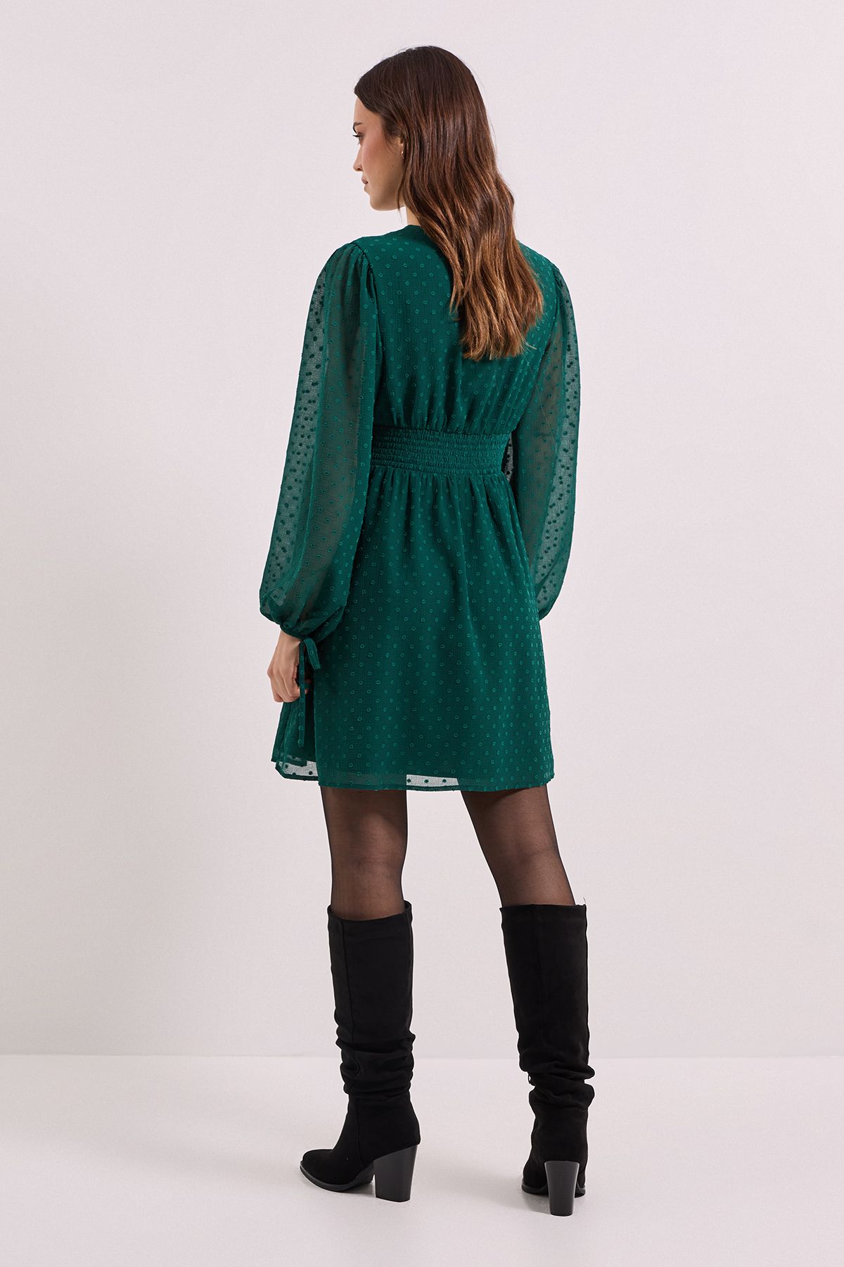 Dorothy Perkins Gathered Waistband Detail Chiffon Mini Dress Forest image 4