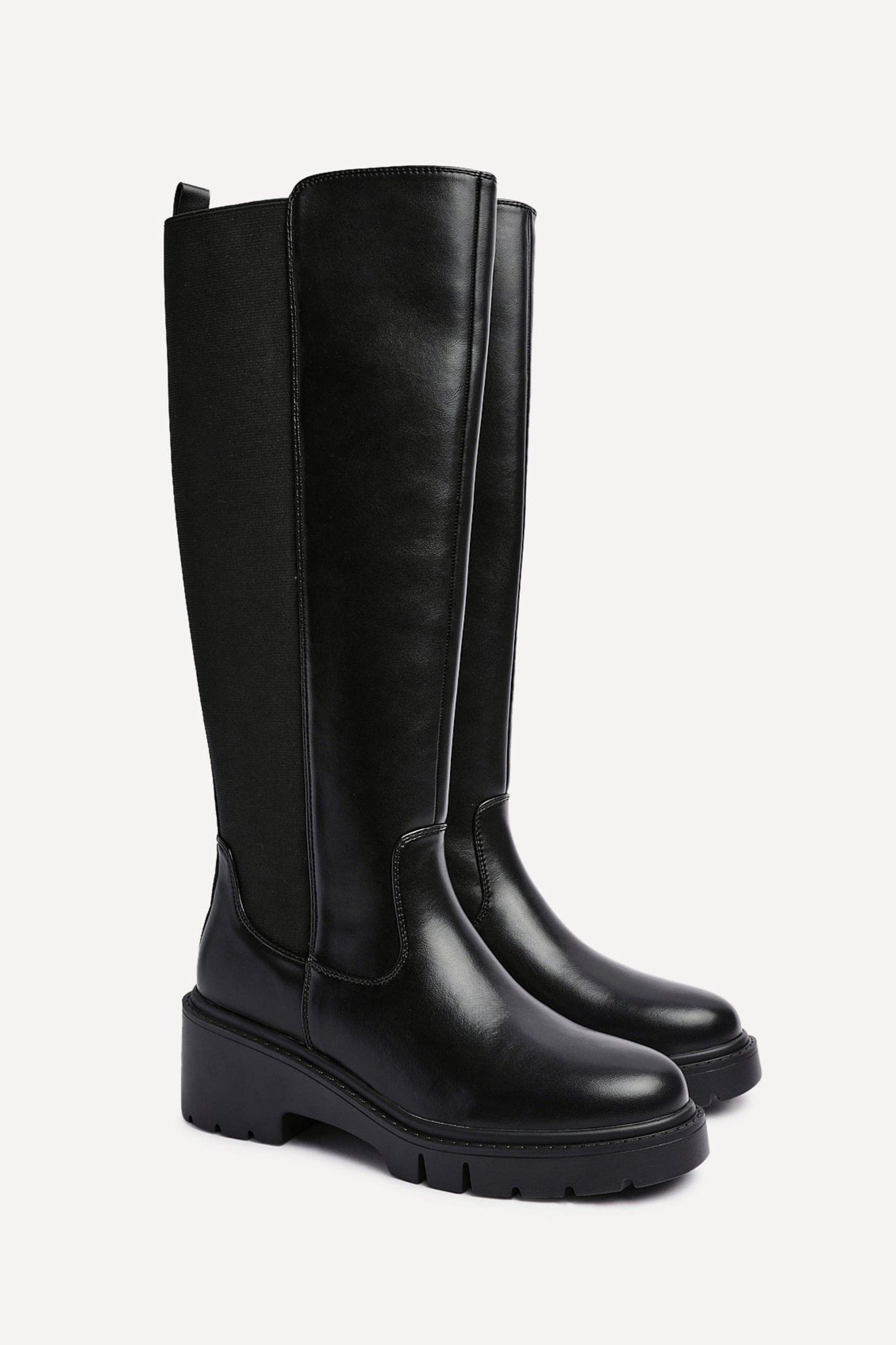 Linzi Hyland Black Faux Leather High Leg Wedge Boot image 4