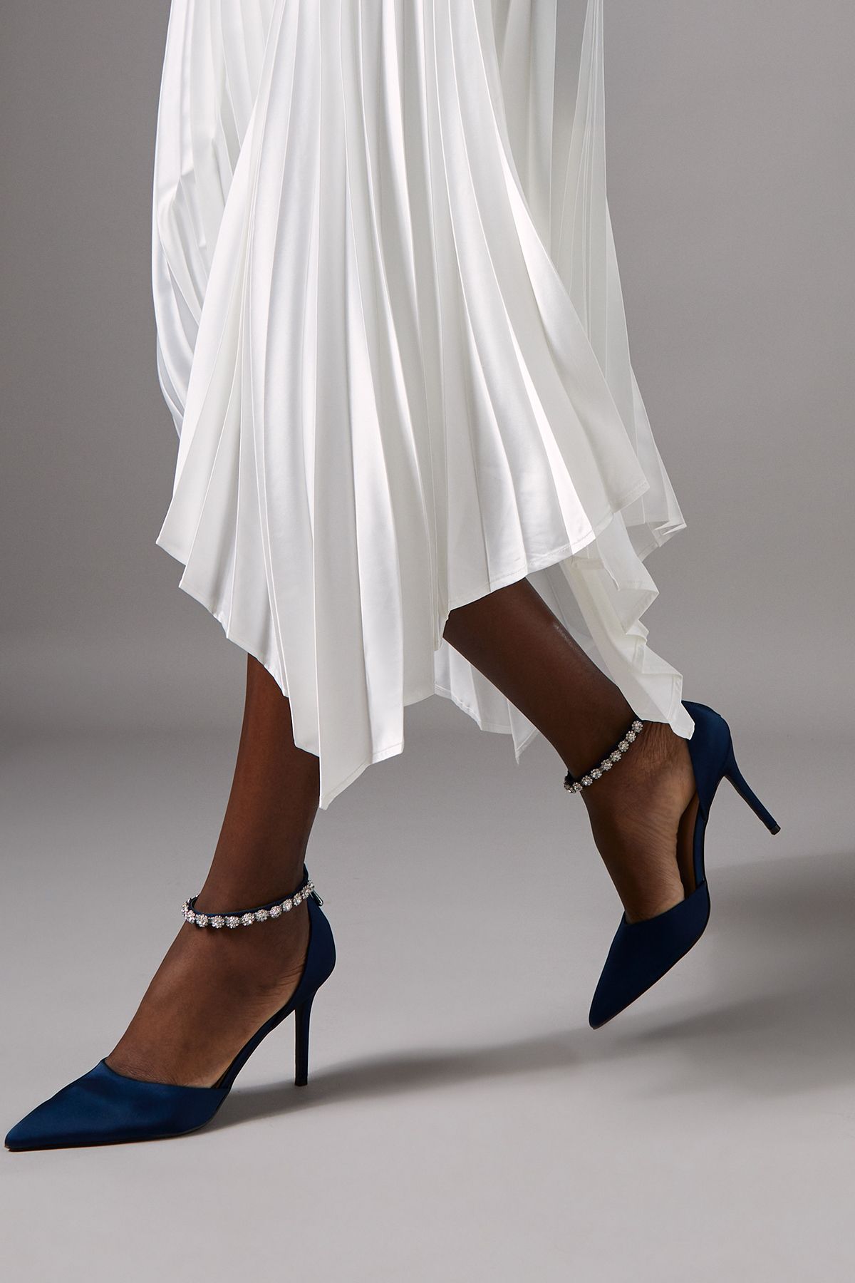 Coast Wide Fit Tatiana Satin Jewelled Anklet High Stiletto Court Shoes Navy image 2