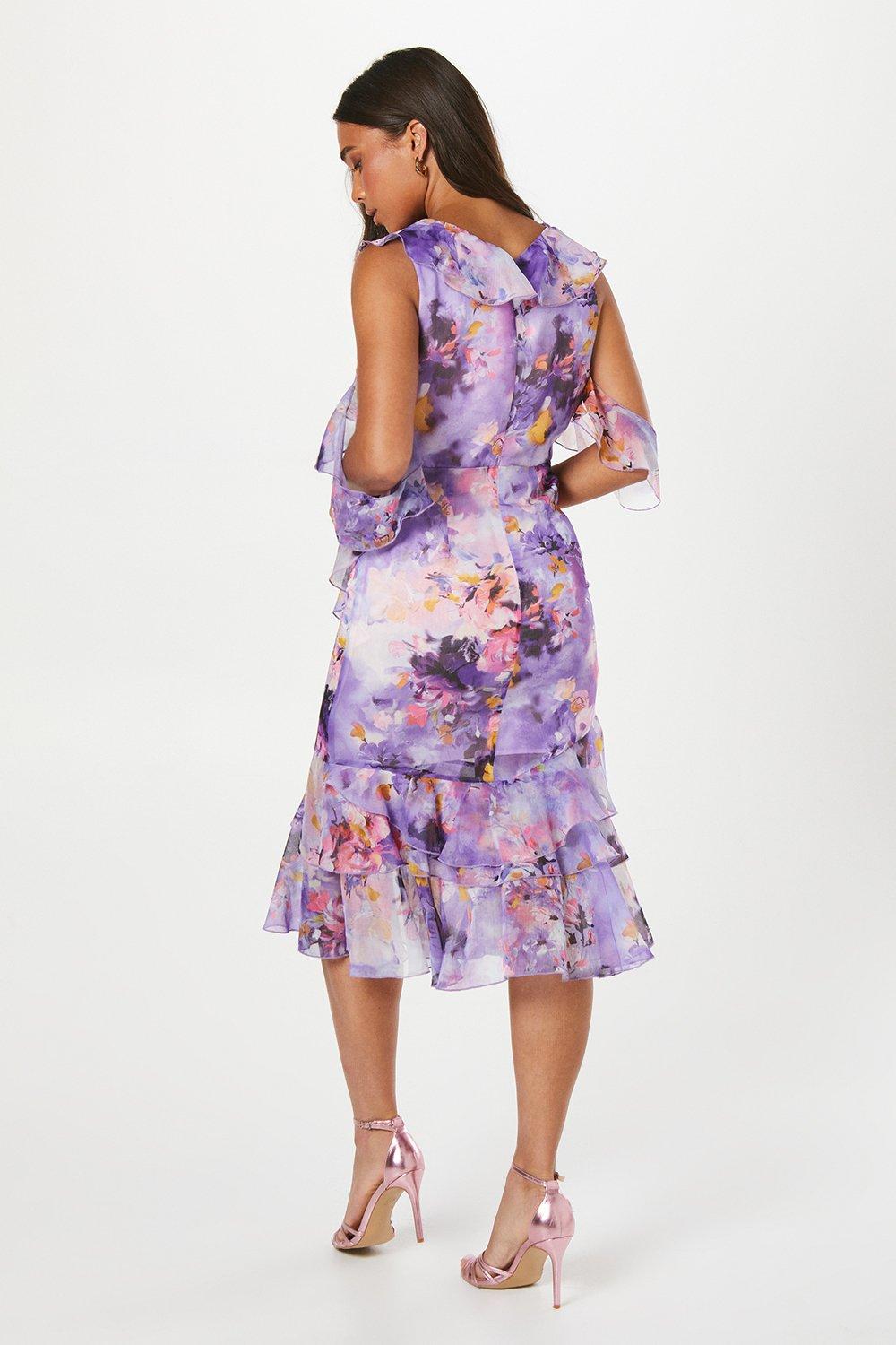 Coast Petite Ruffle Front Chiffon Dress Lilac image 3