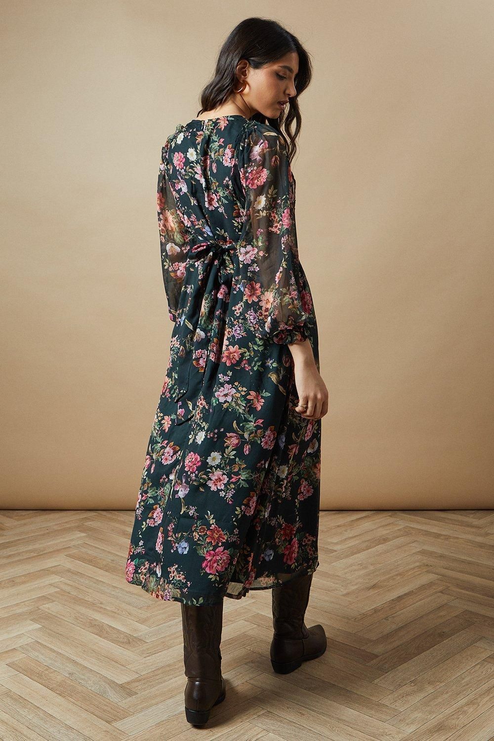 Oasis Bow Back Chiffon Midi Dress Forest image 3