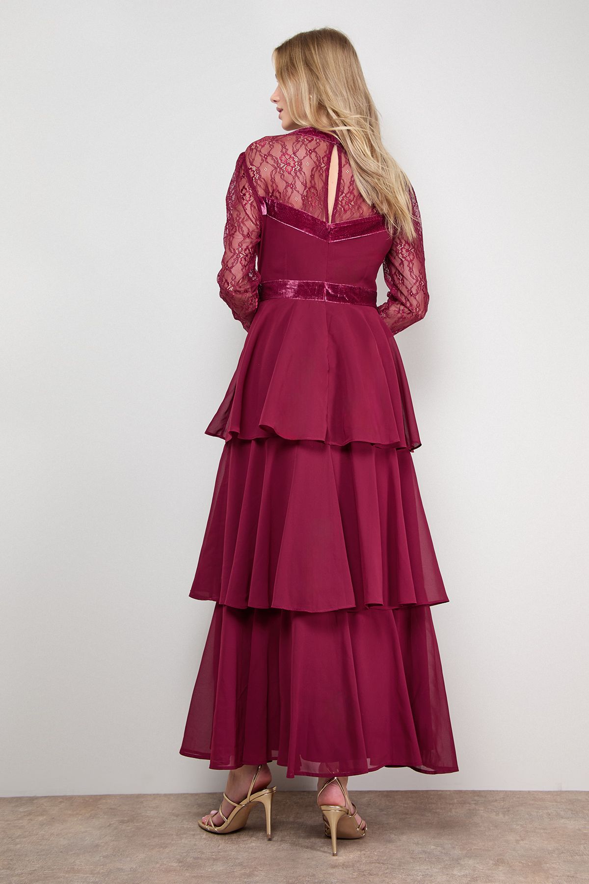 Oasis Lace Sleeve Tiered Maxi Dress Cherry image 3