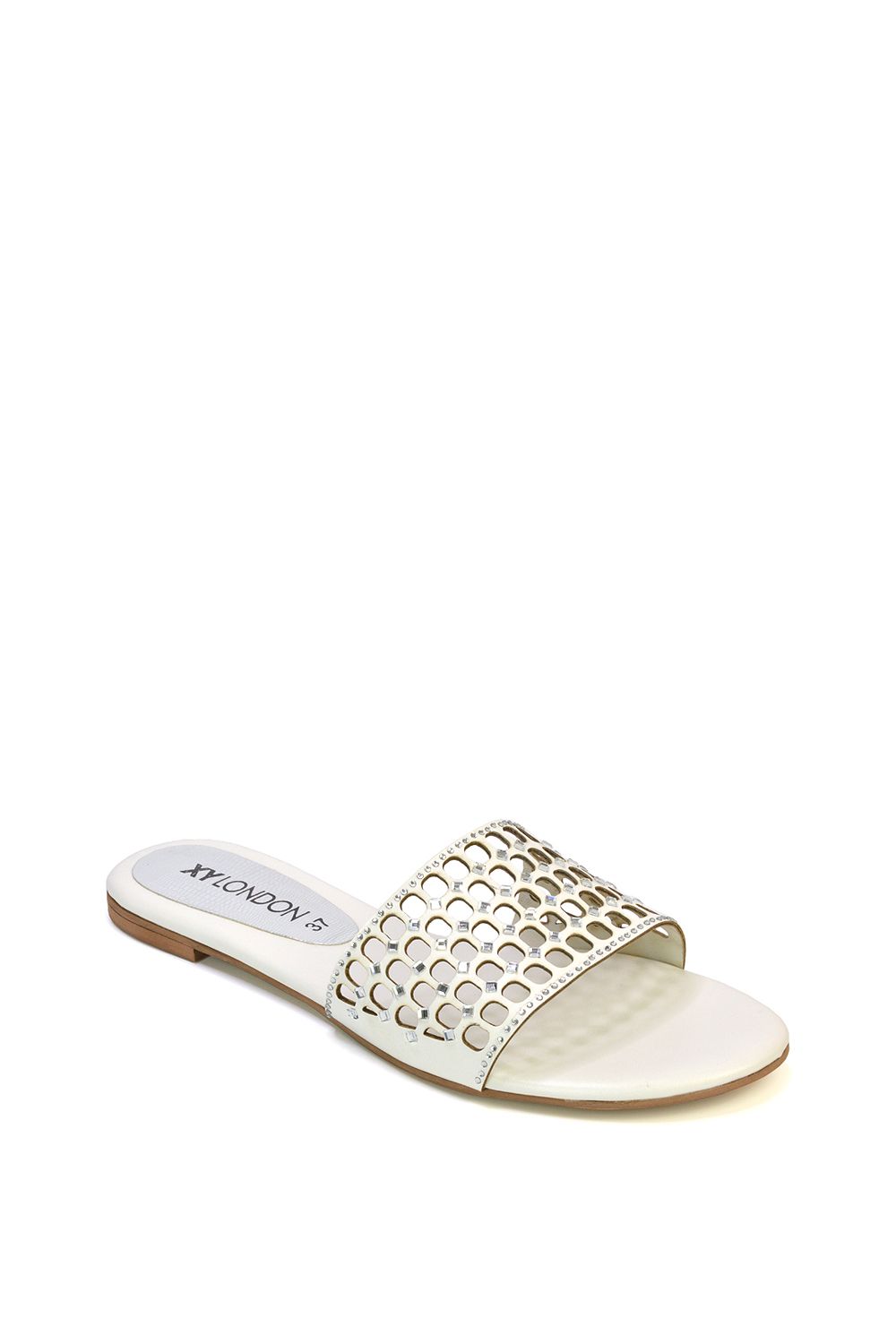 XY London 'Abbie' Mesh Strappy Diamante Slip On Flat Sandals Sliders image 5