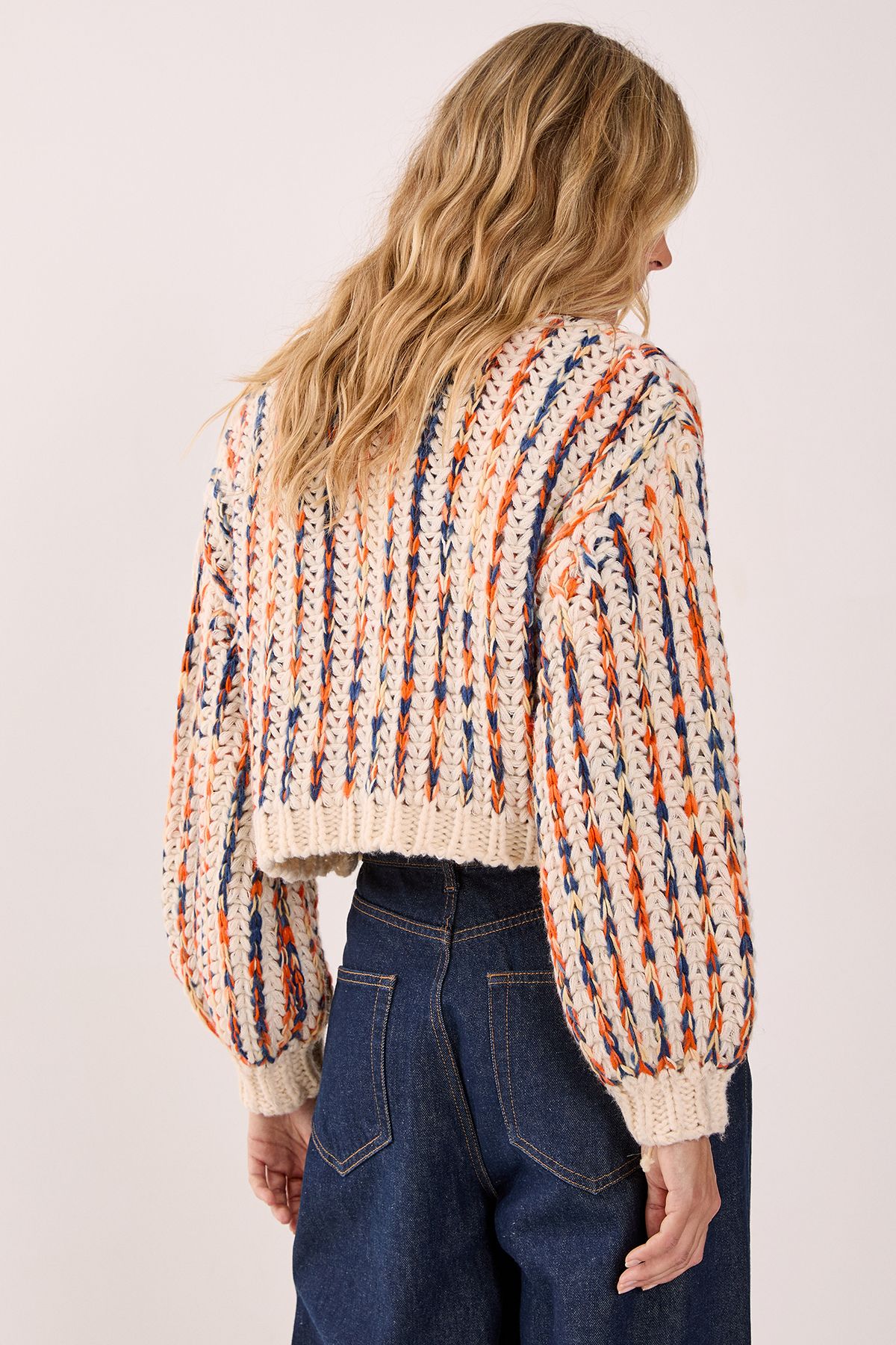 NastyGal Multi Stitch Chunky Cable Knit Cardigan Cream image 3