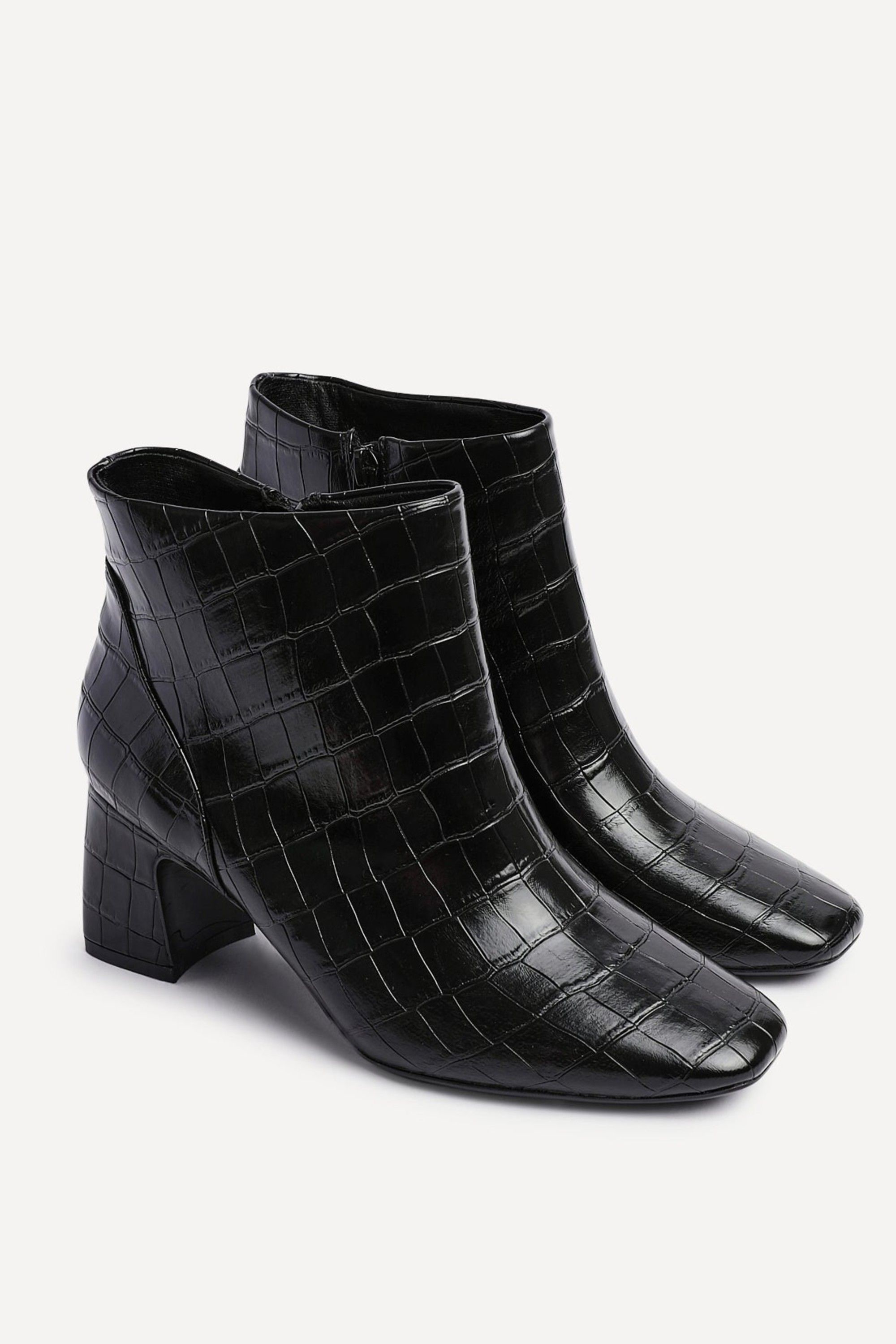 Linzi Cove Black Faux Croc Patent Leather Soft Square Toe Block Heel Ankle Boot image 5