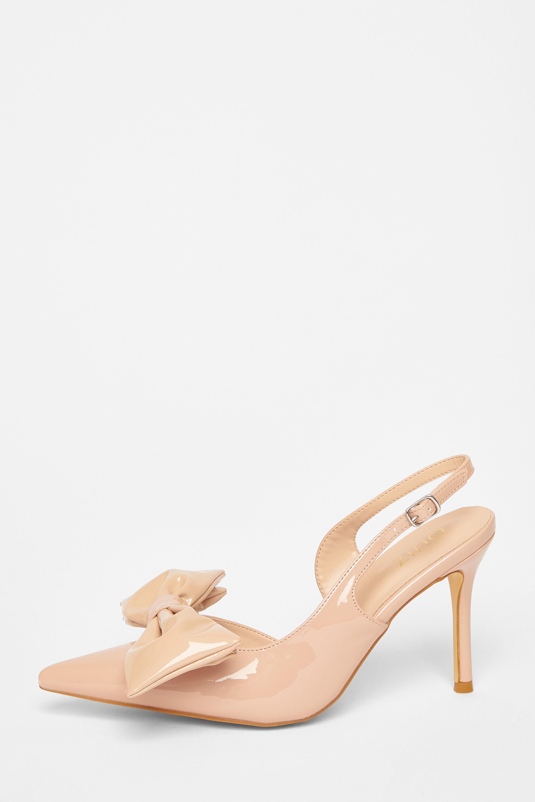 Quiz Nude Faux Leather Bow Court Heels image 3