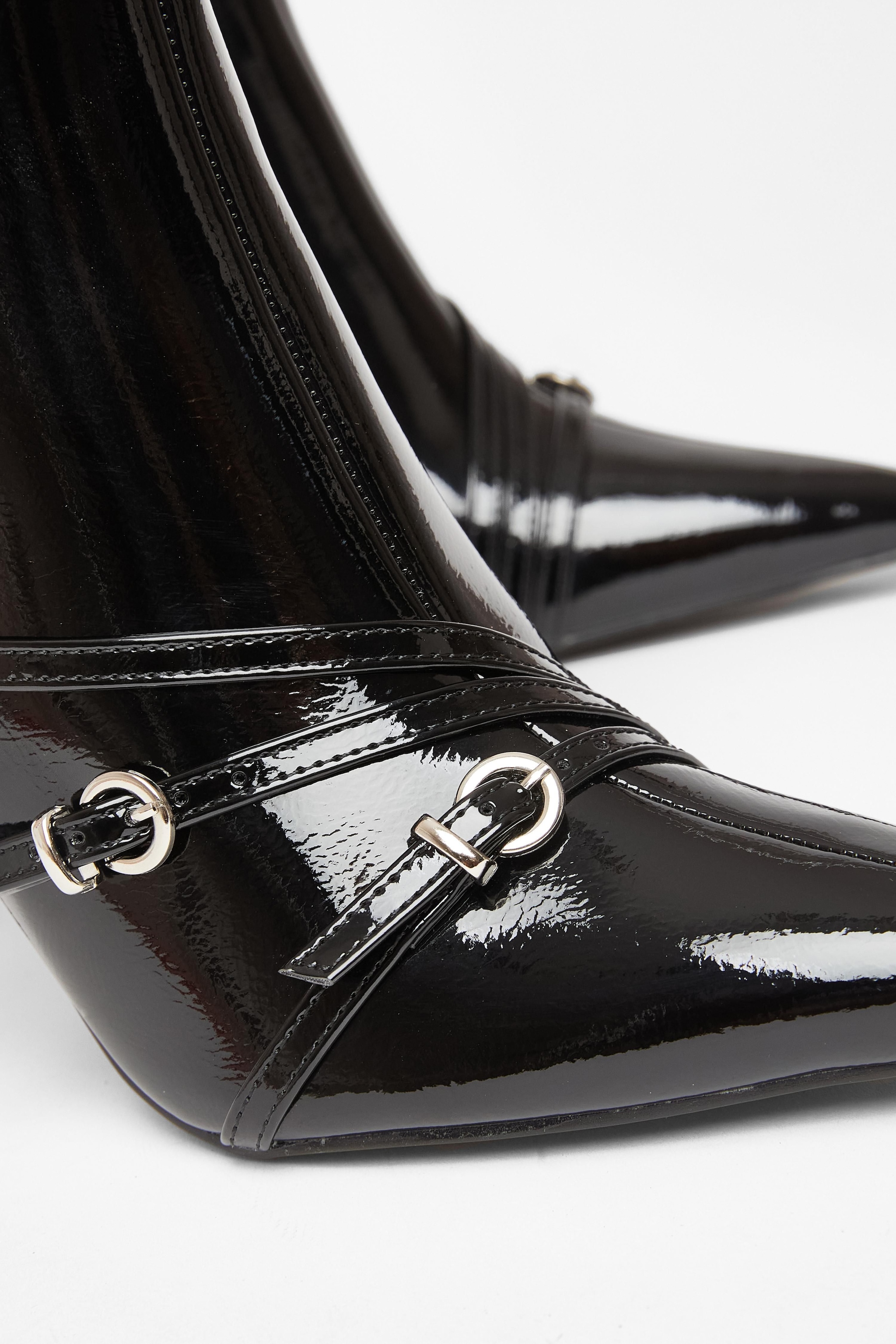 Quiz Black Faux Leather Buckle Ankle Boots image 4