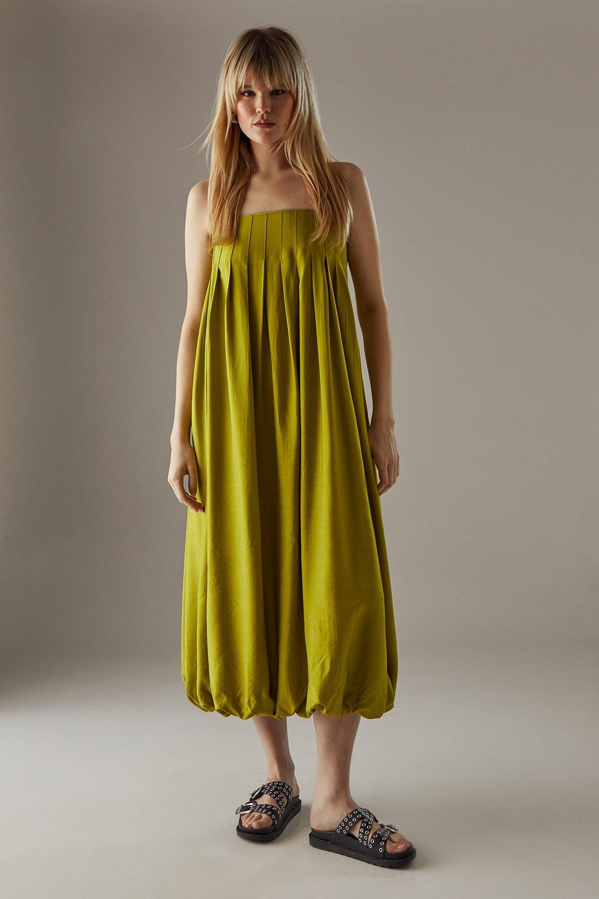 Warehouse Strappy Seam Detail Bubble Midi Sundress Chartreuse image 2