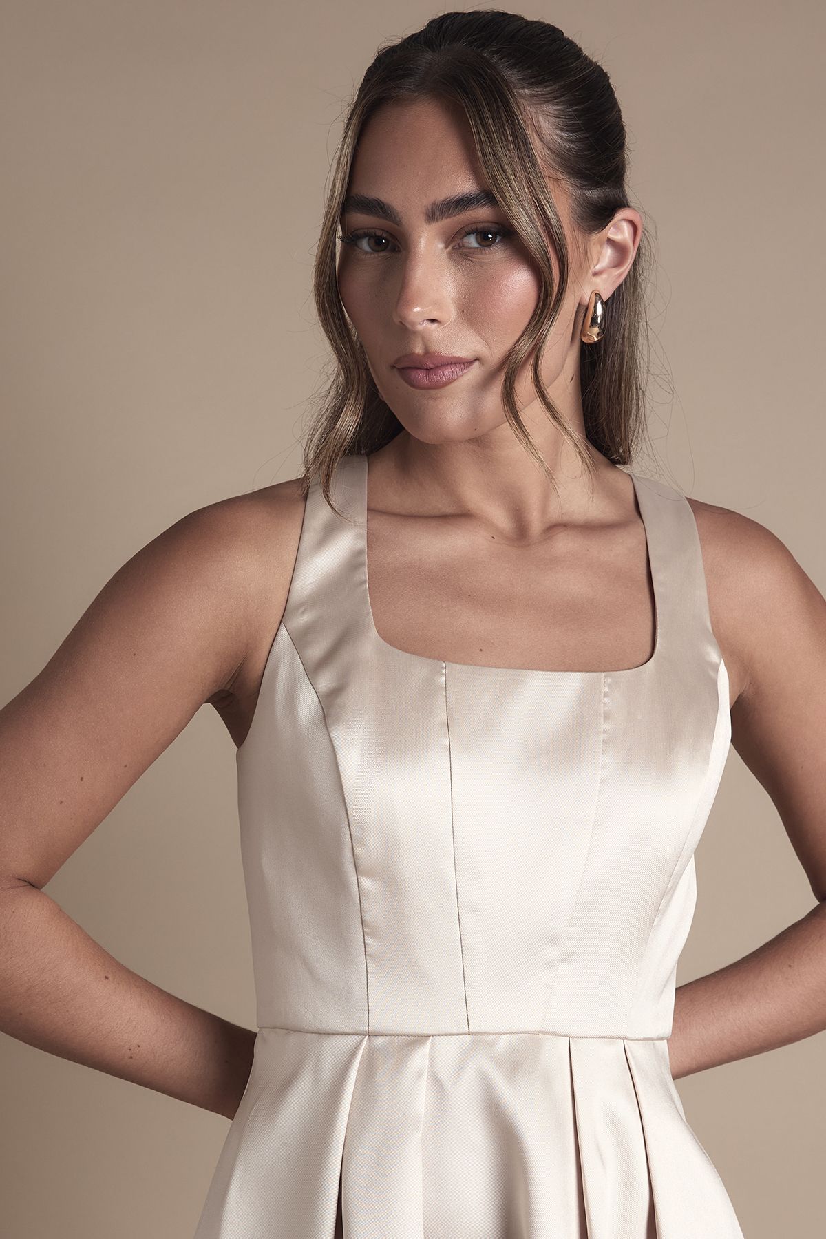 Coast Twill Strapless Full Skirted Bridesmaid Dress Champagne image 2