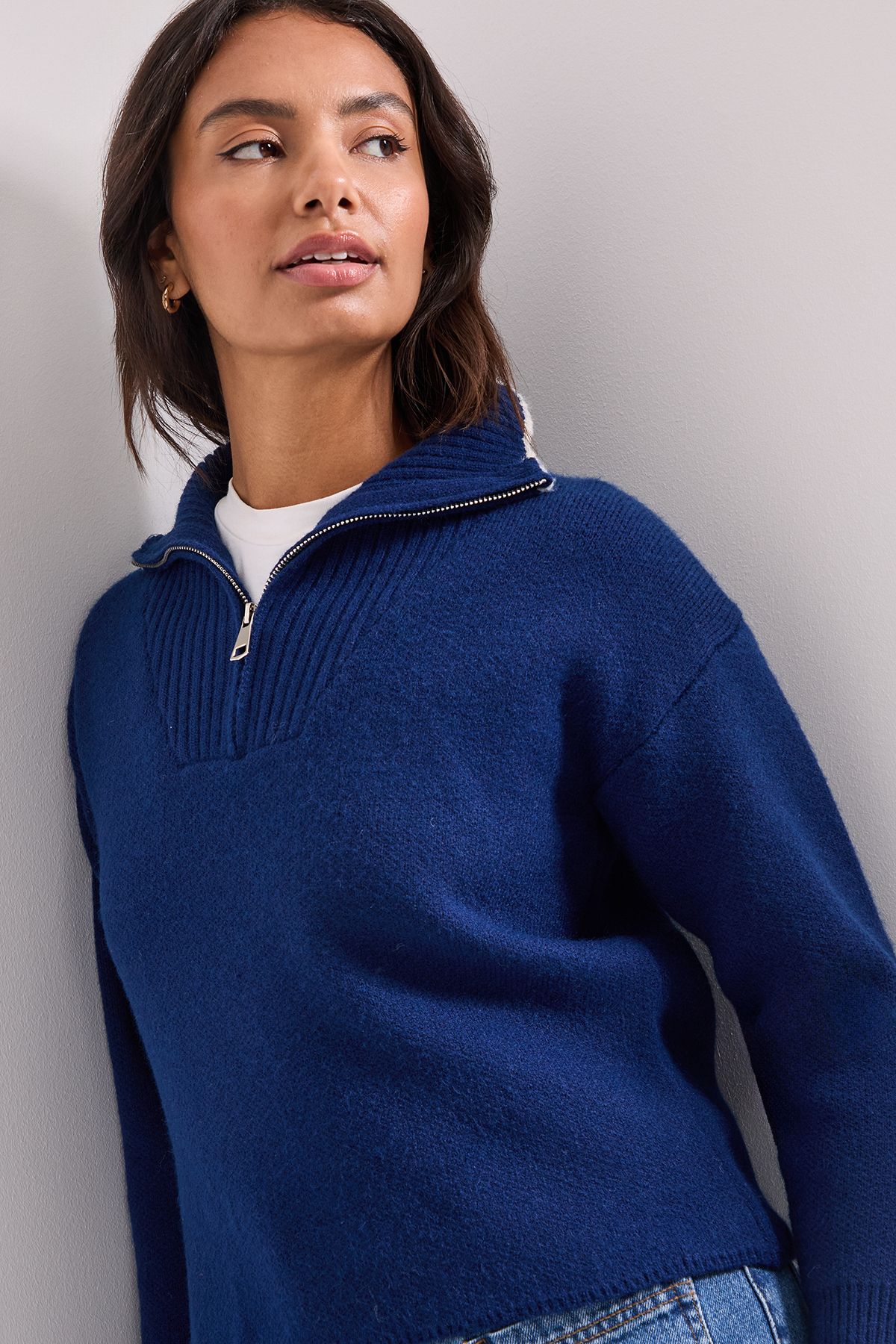 Dorothy Perkins Zip Up Knitted Jumper Navy image 4