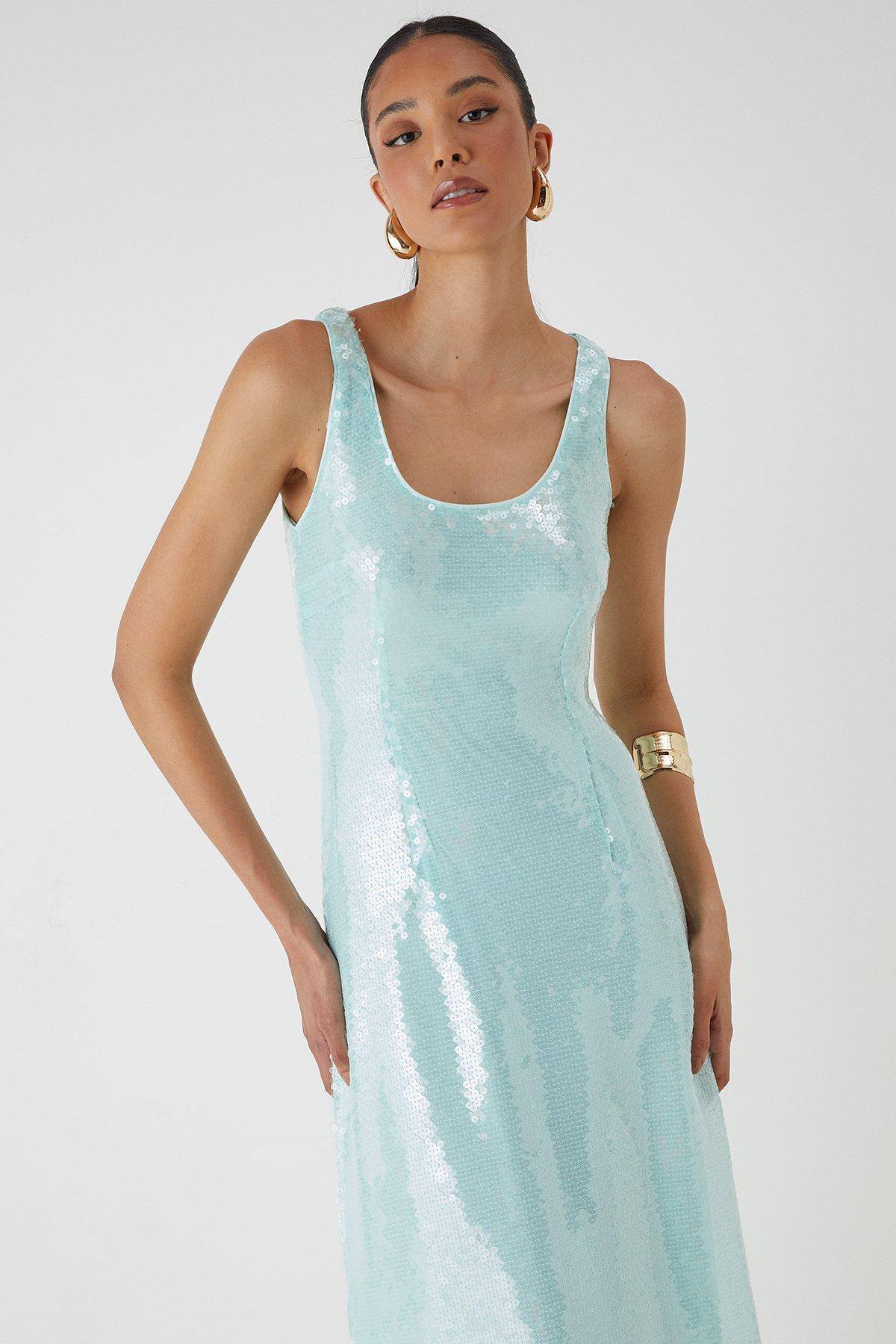 MissPap Scoop Neck Sequin Maxi Dress Blue image 3