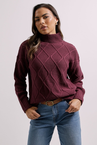 Dorothy Perkins Funnel Cable Tunic Jumper Burgundy