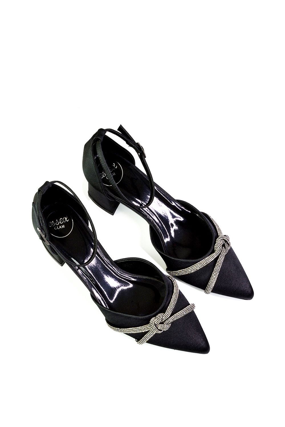 XY London 'Sarah' Ankle Strap Pointed Toe Diamante Mid Block Heels image 4