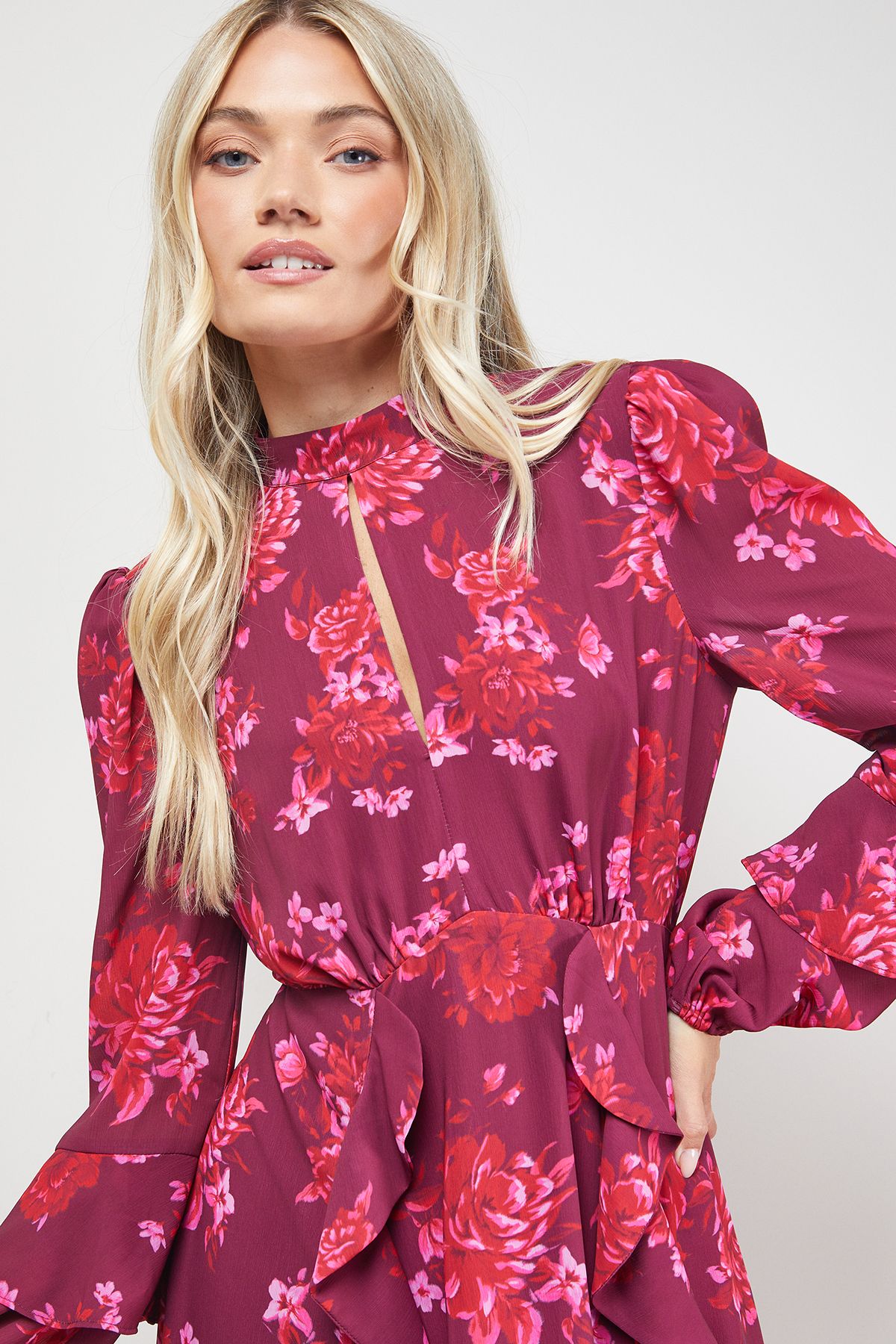 Oasis Printed Ruffle Boho Fit And Flare Mini Dress Floral image 3