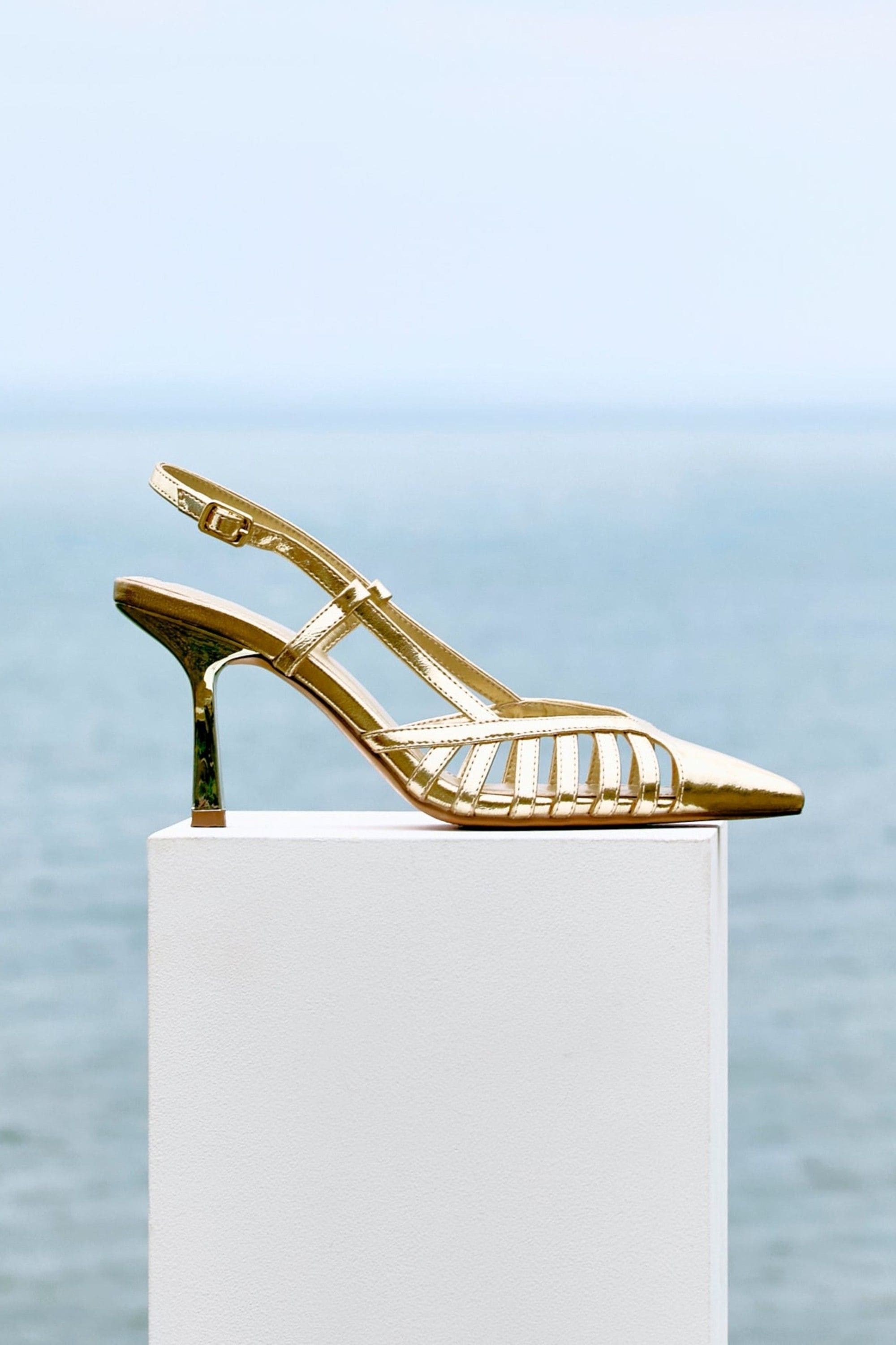 Linzi Alias Gold Faux Leather Cut Out Slingback Court Heels image 6