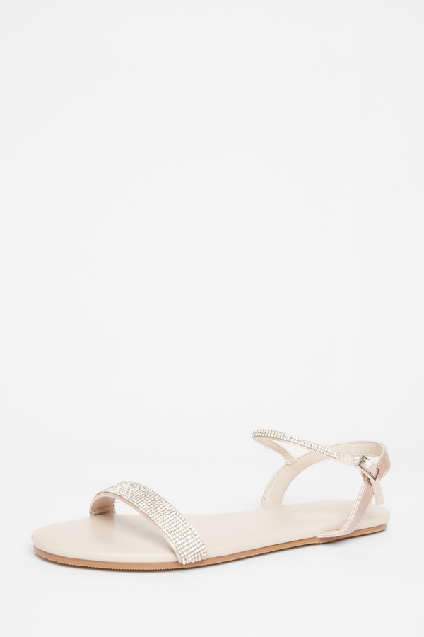 Quiz Nude Diamante Flat Sandals