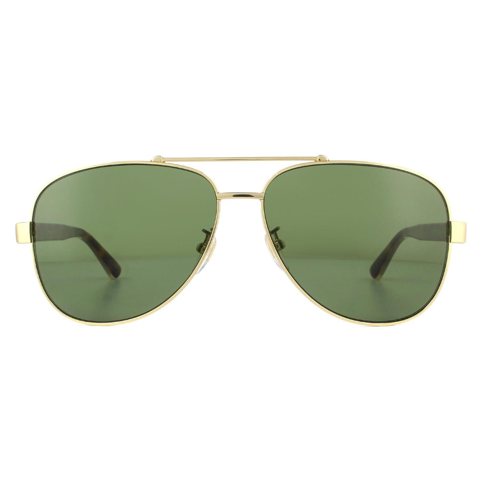 Gucci Aviator Gold and Havana Crystal Green GG0528S Sunglasses