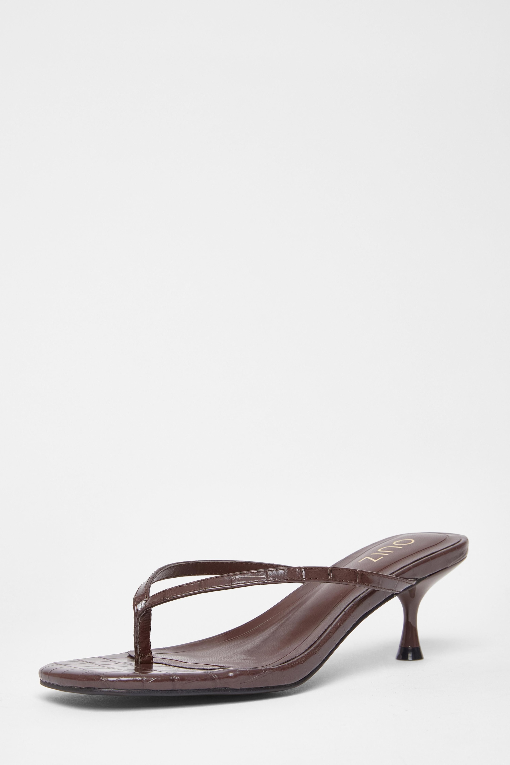 Quiz Brown Croc Toe Post Heels image 1